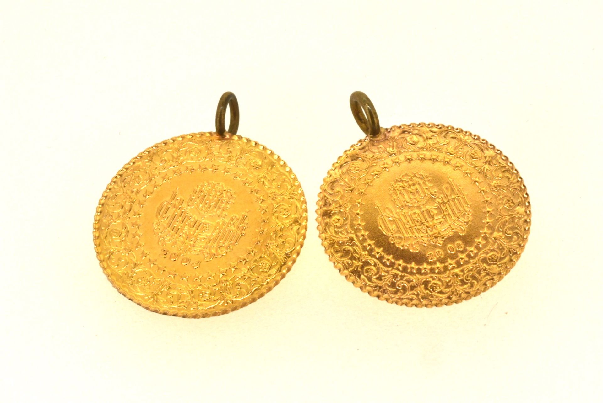 2 türkische Münzen mit Metall-Ösen, 3,6 Gramm