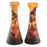 Ein Paar Vasen "Paysage lacustre" Daum Frères, Nancy, um 1910