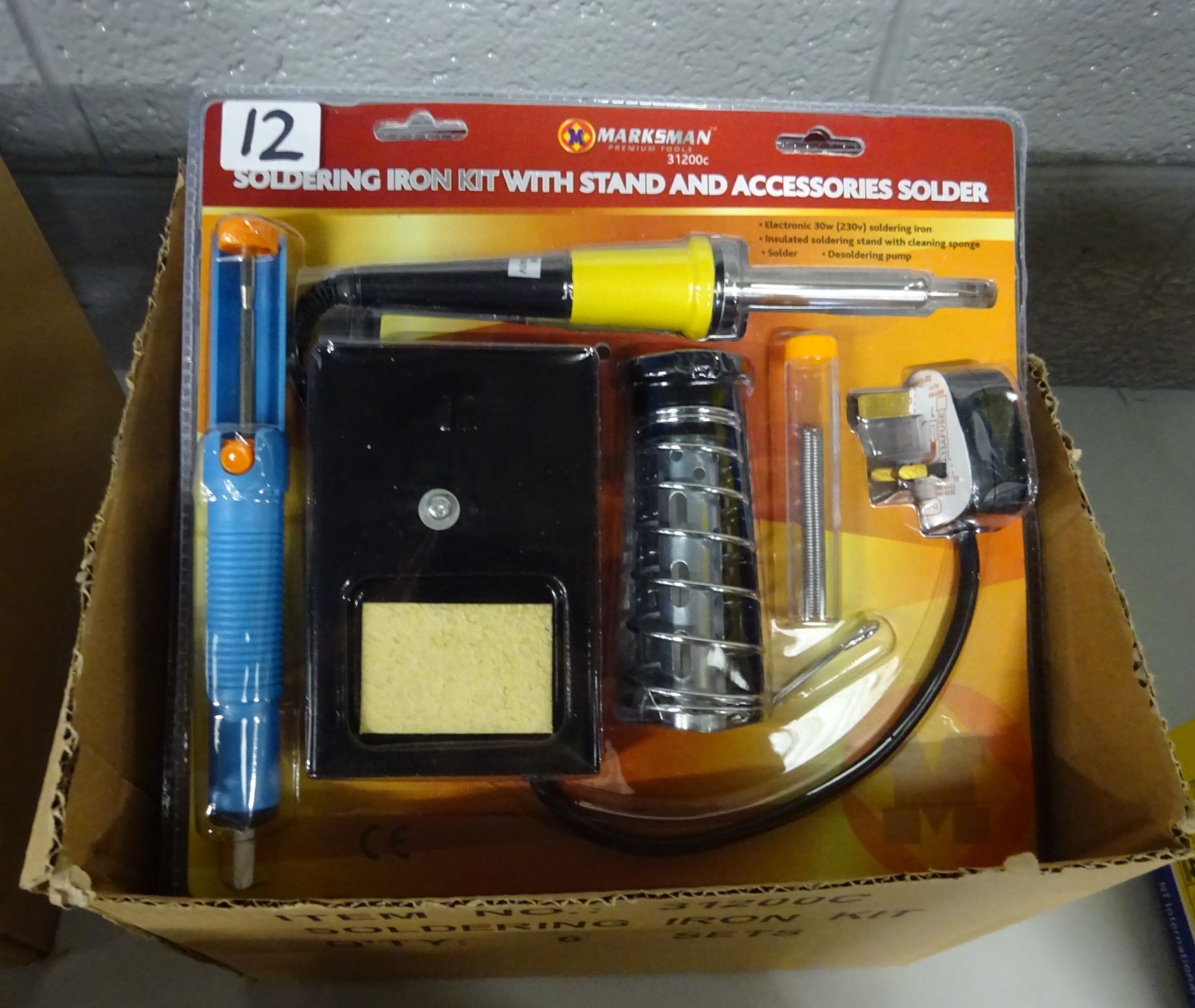 BOX OF 6 SOLDERING IRON KITS WITH STANDS