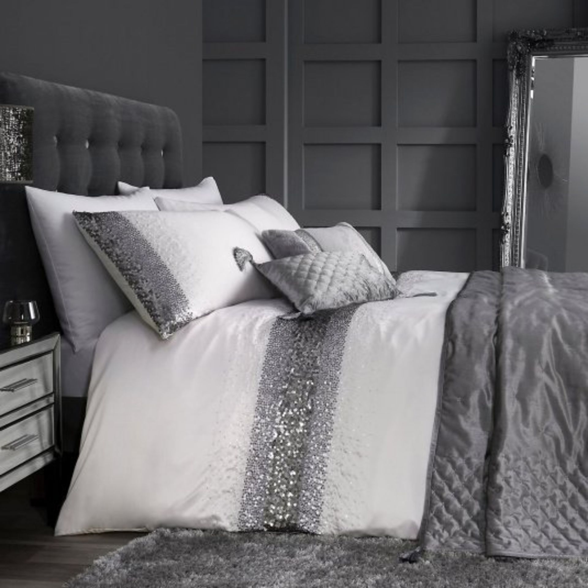 Monroe Silver Sequin Duvet Cover Set - RRP £60.00