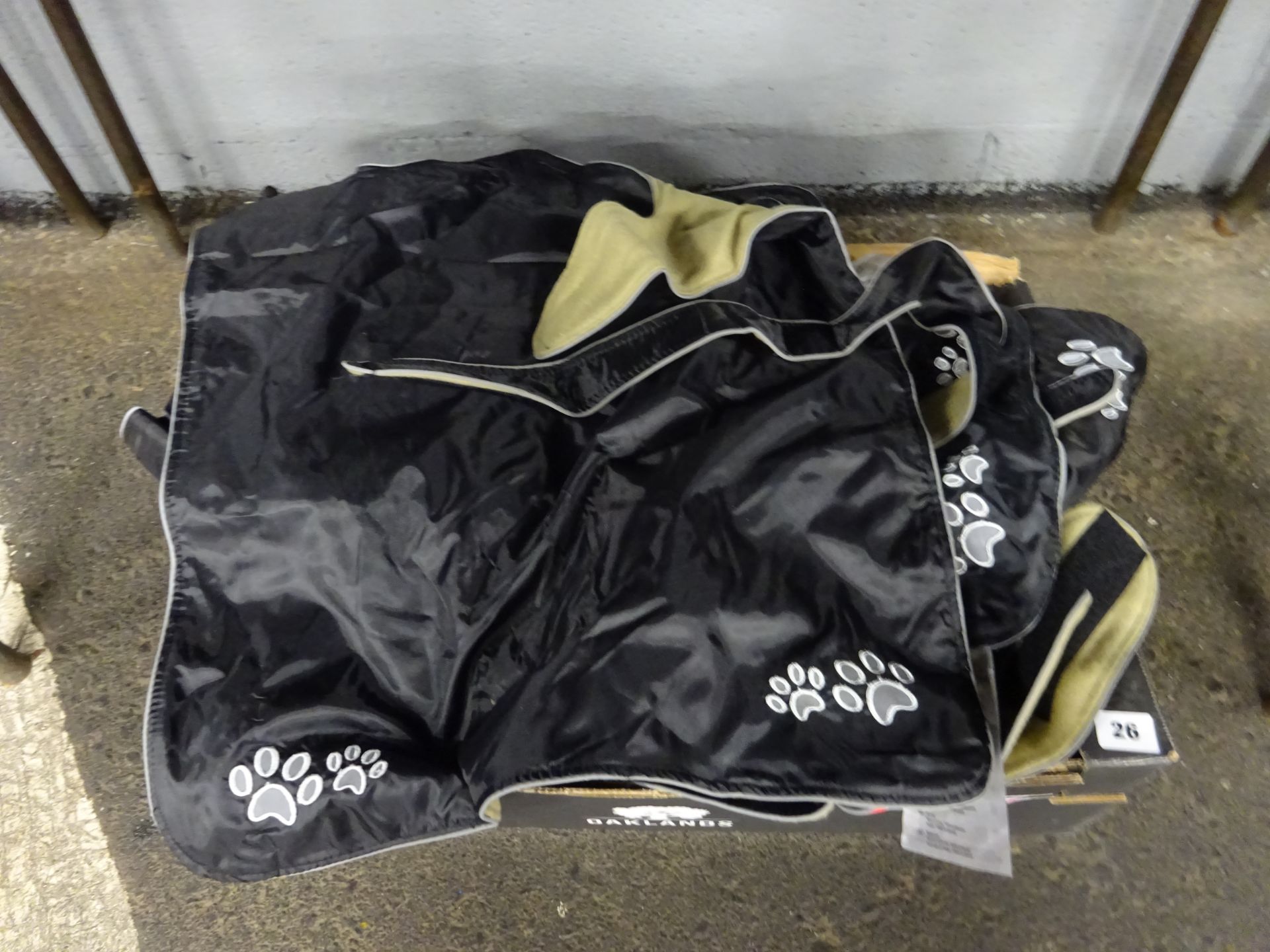 BOX OF 15 BLACK DOG COATS (VARIOUS SMALLER SIZES)