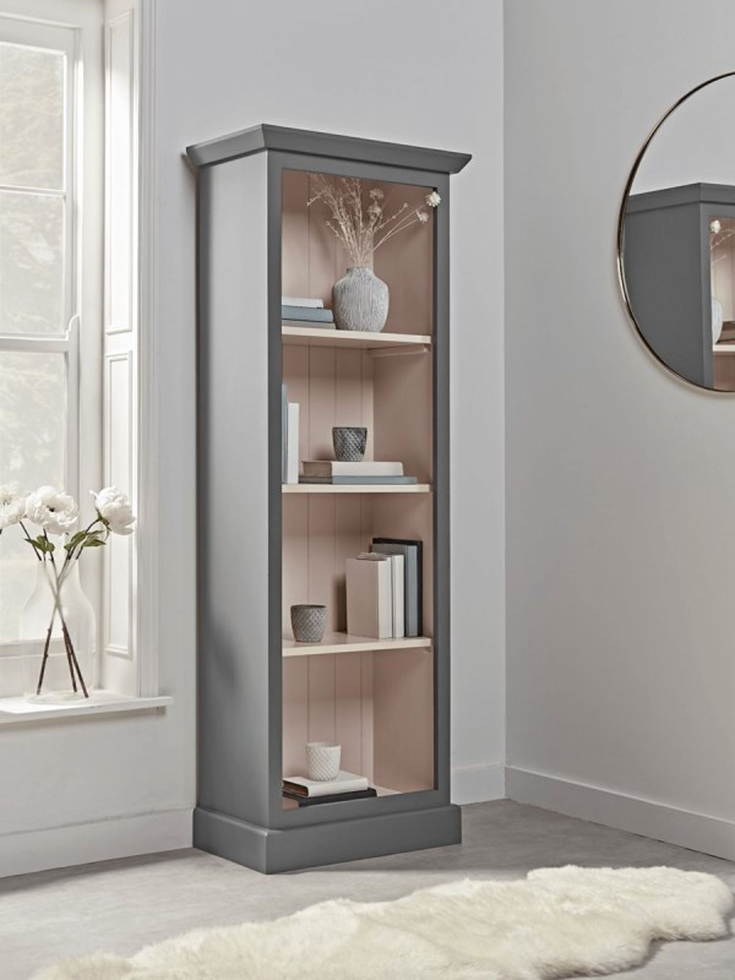 Petite Bookcase - Grey & Blush RRP £525.00 (top corner has some damage)