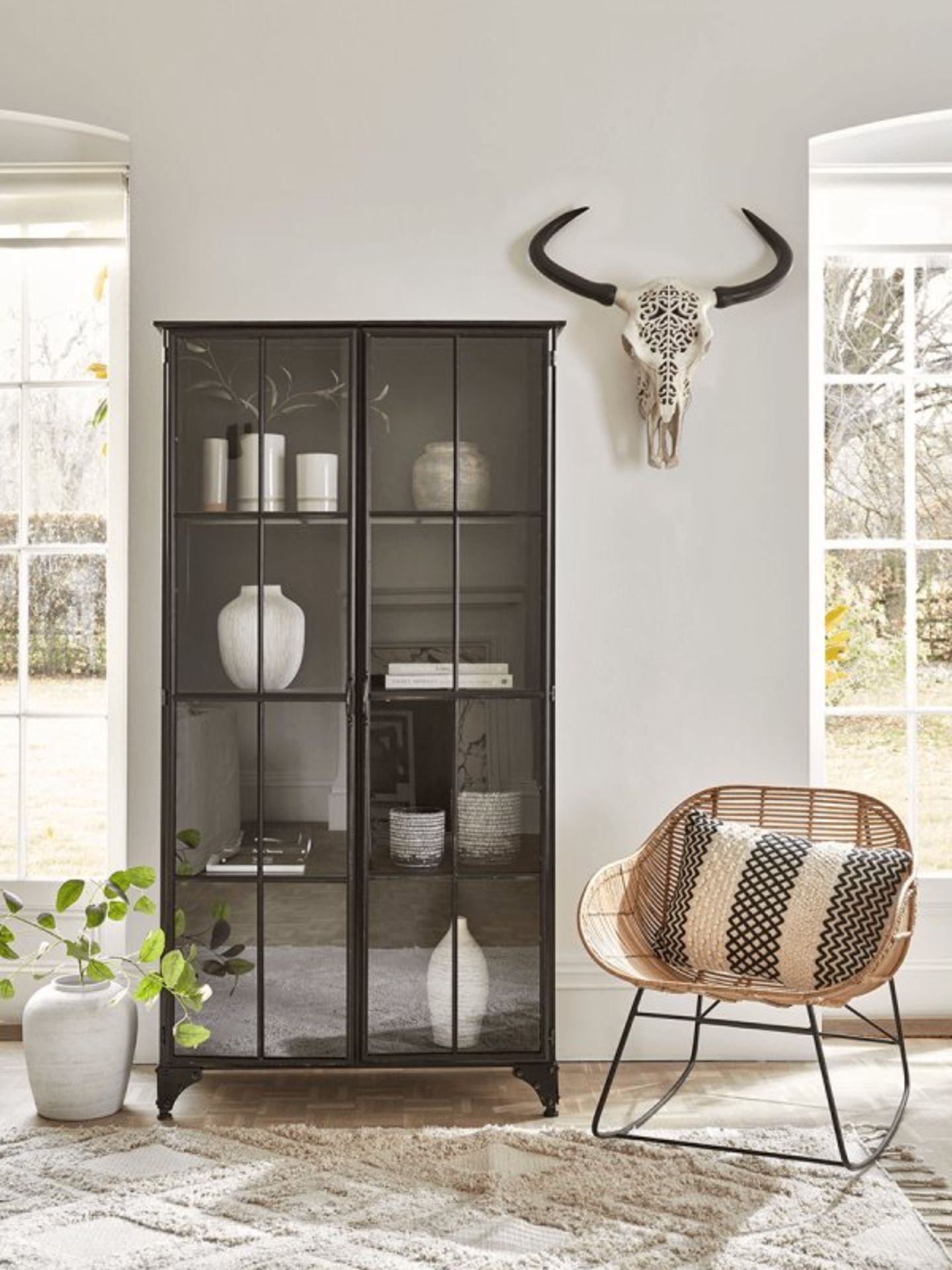 Black Iron Display Cabinet - Tall - RRP £1,495.00 (doors not closing correctly)