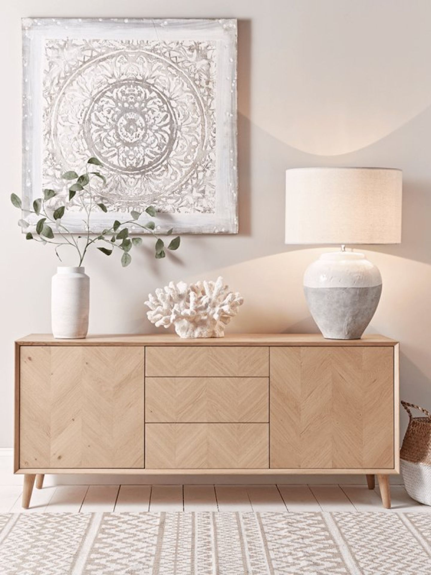 Chevron Oak Sideboard - RRP £1,295.00 (2 drawers wont shut properly)