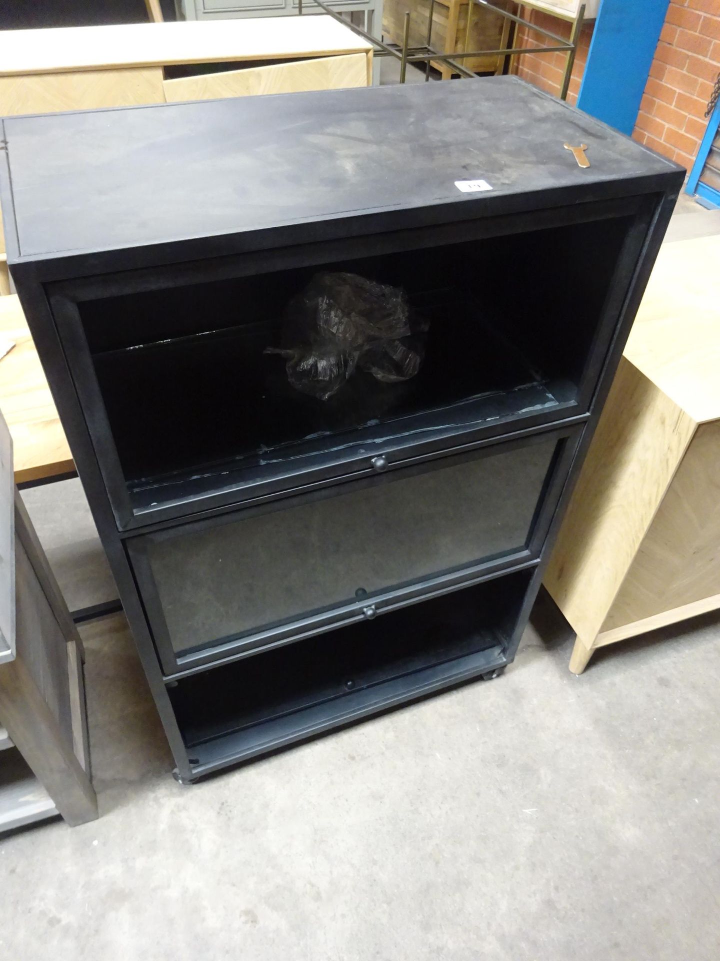 Damaged Black Metal Cabinet