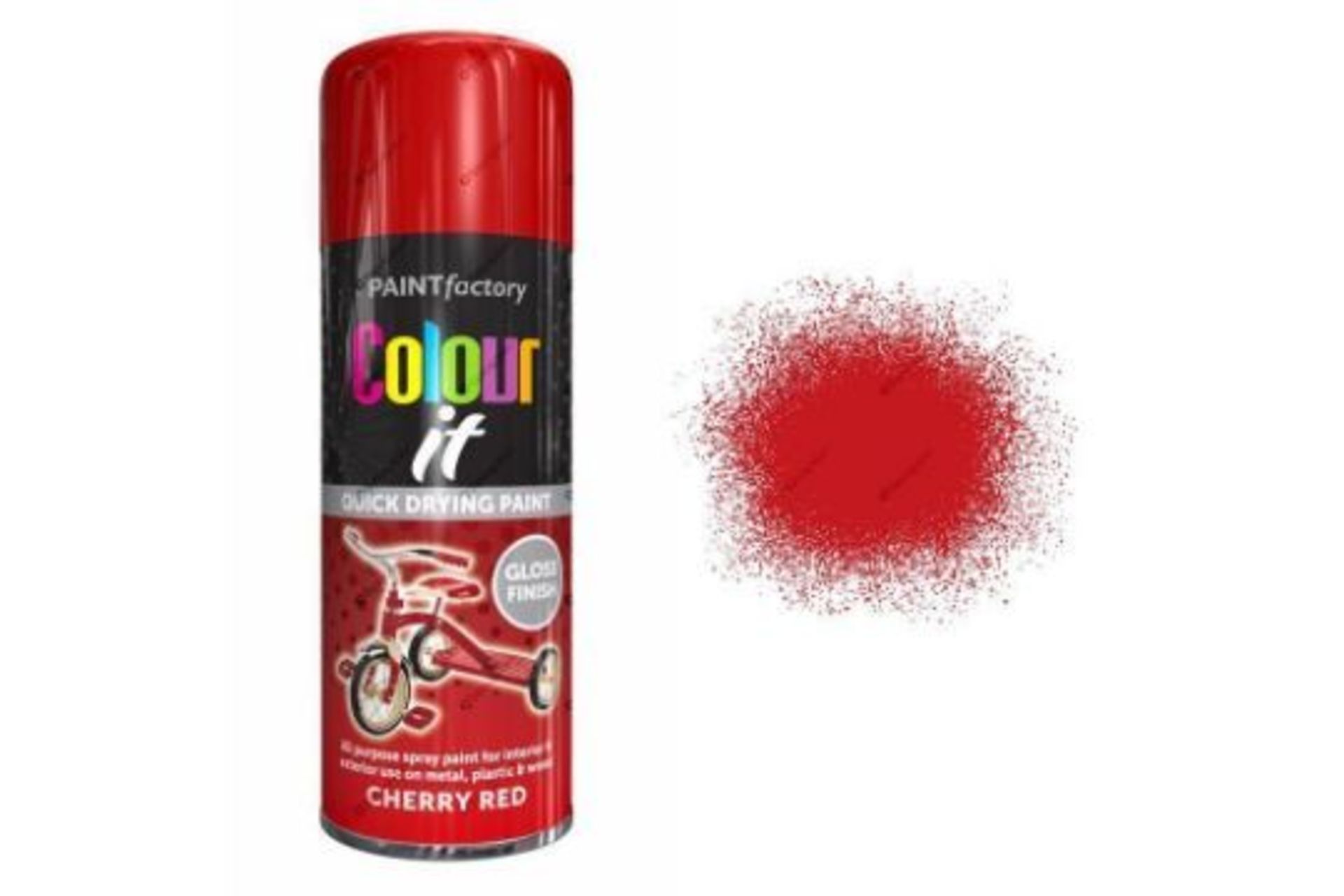 X2 BRAND NEW 400ML CANS OF COLOUT IT CHERRY RED GLOSS FINISH SPRAY PAINT