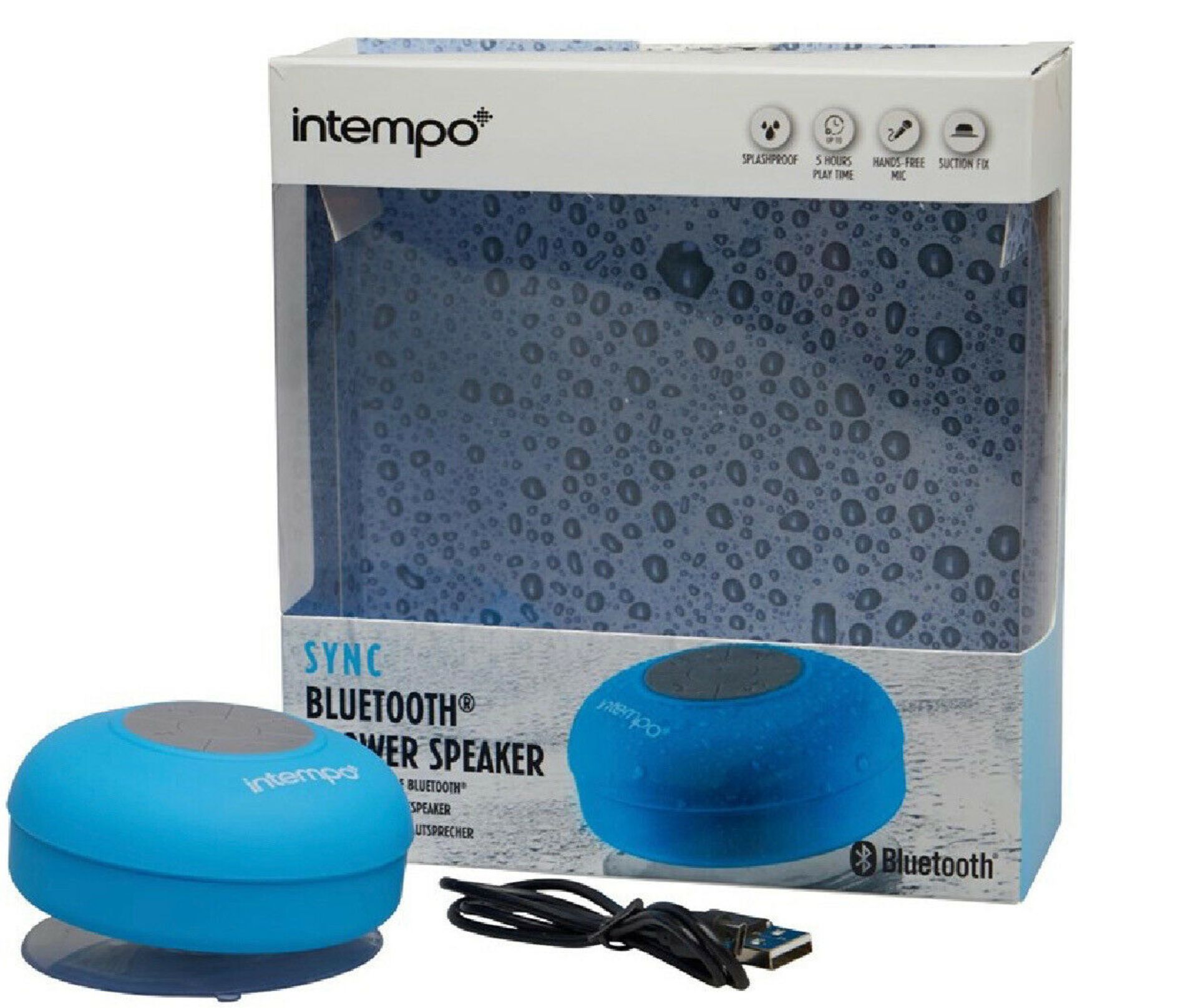 Brand New Intempo Blue Bluetooth Shower Speaker - RRP £9.99.