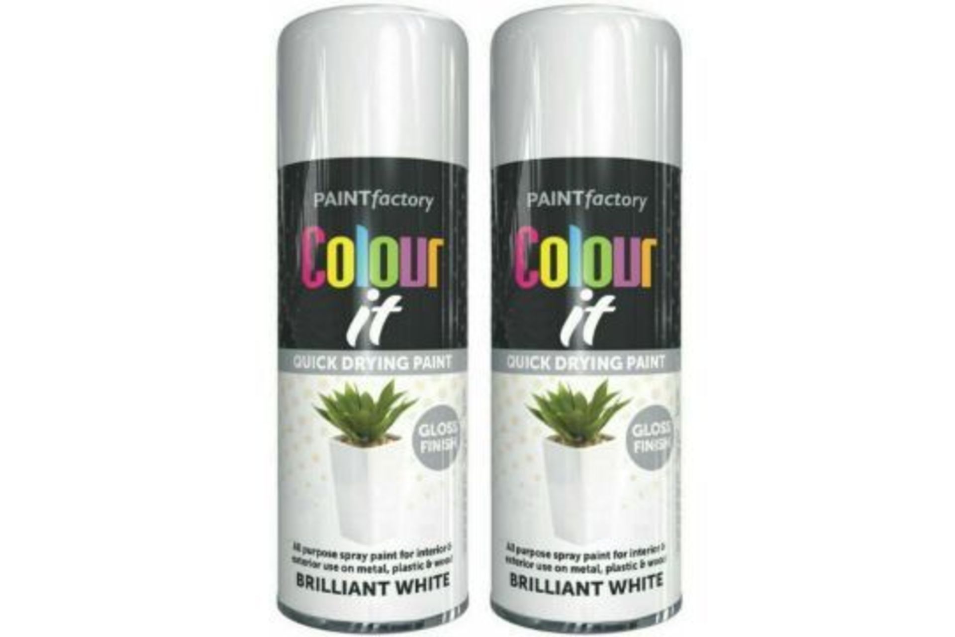 X2 BRAND NEW 400ML CANS OF COLOUR IT WHITE GLOSS FINISH SPRAY PAINT