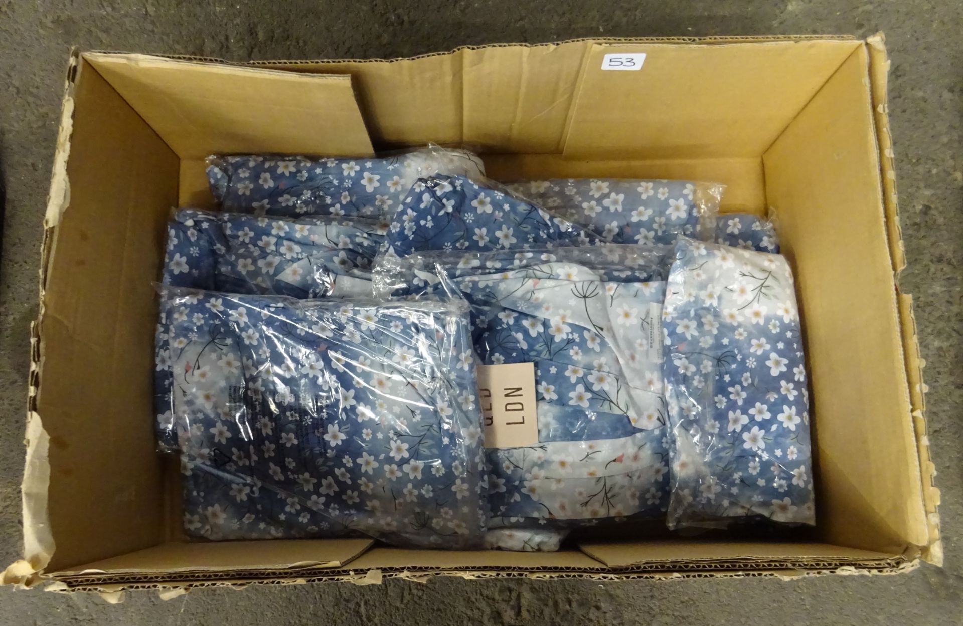 BOX OF 10 BLUE FLORAL TIEDYE SMOCKS
