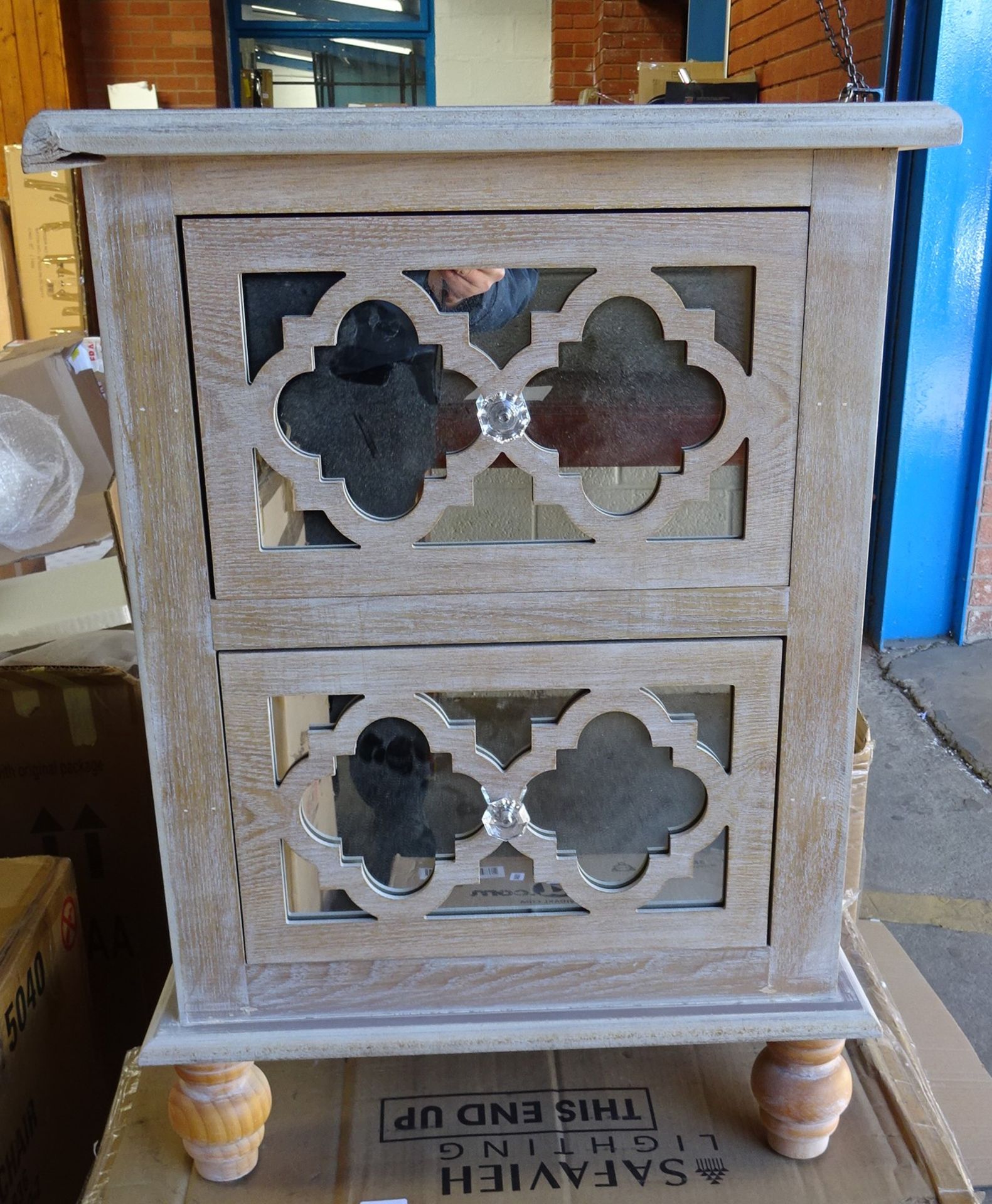 Bedside Table 2 drawers memory patinated wood