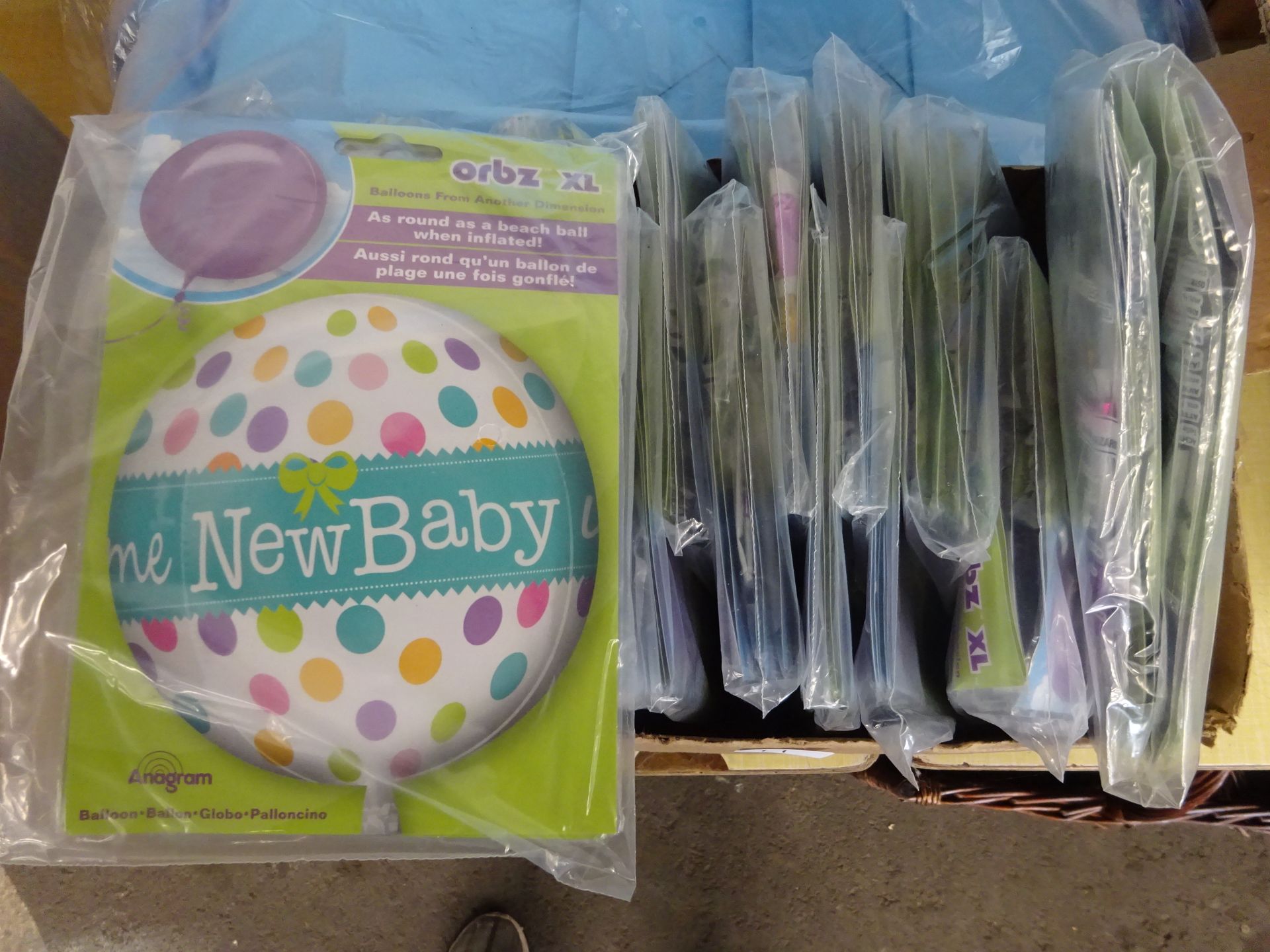 BOX OF APPROX 100 NEW BABY BALLOONS