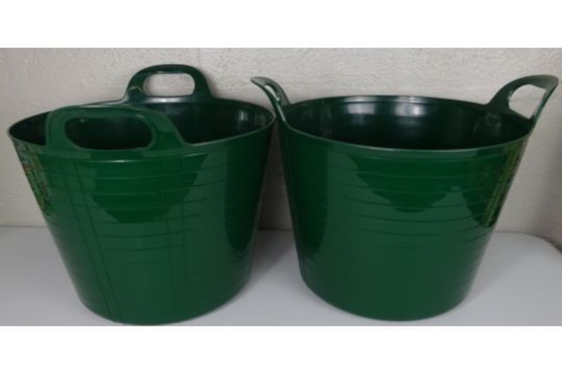 x2 New Green Plastic Large Storage Buckets