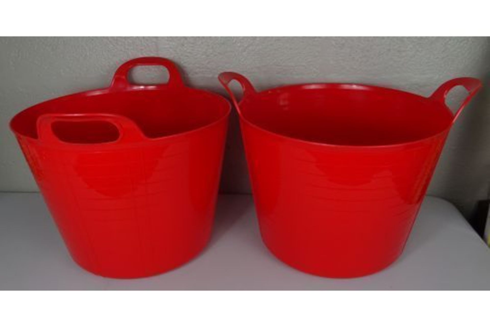 x2 New Red Plastic Large Storage Buckets