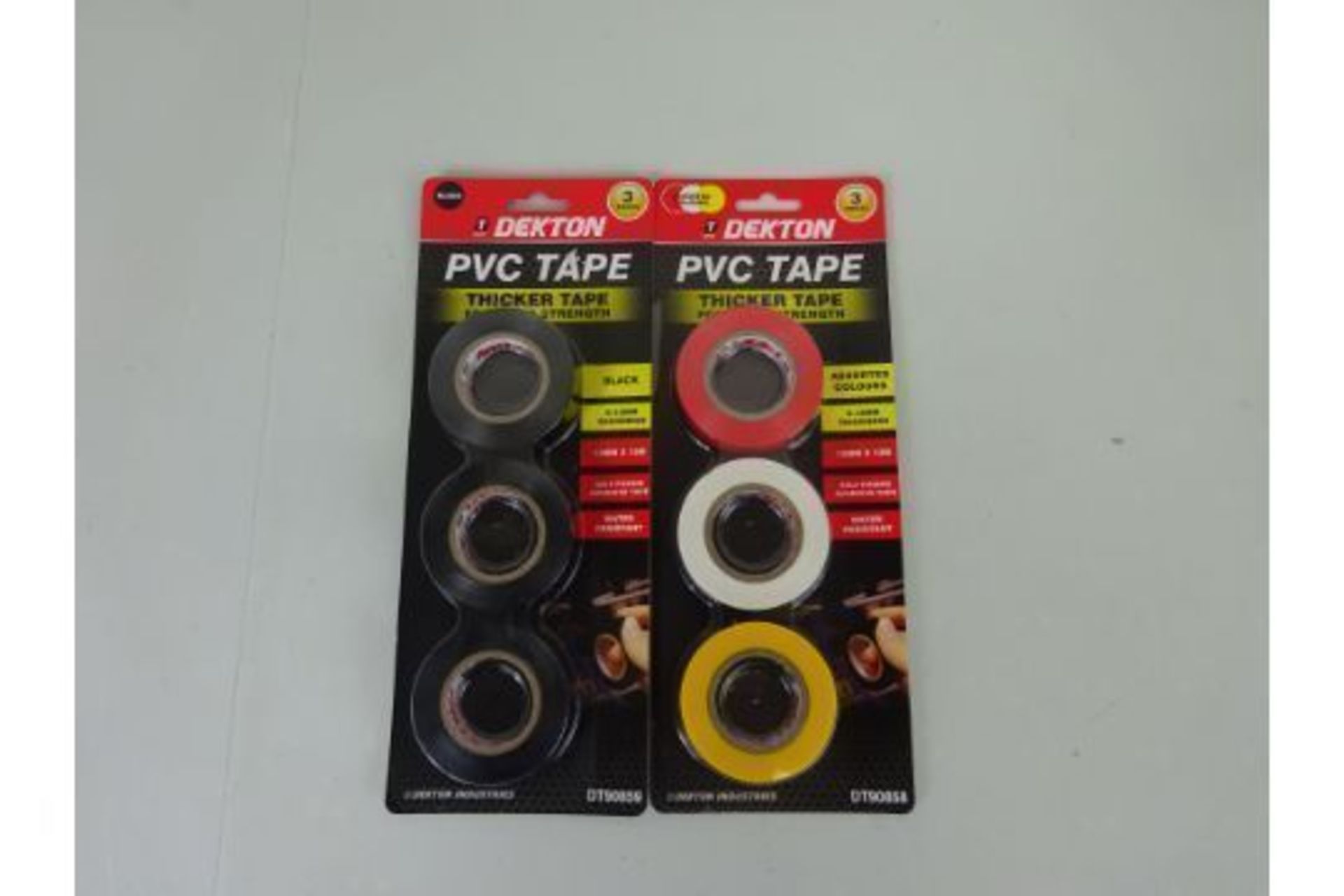 X2 PACKS OF DEKTON 3PC YELLOW RED WHITE & BLACK 13M PVC TAPE ELECTRICAL INSOLATION TAPE