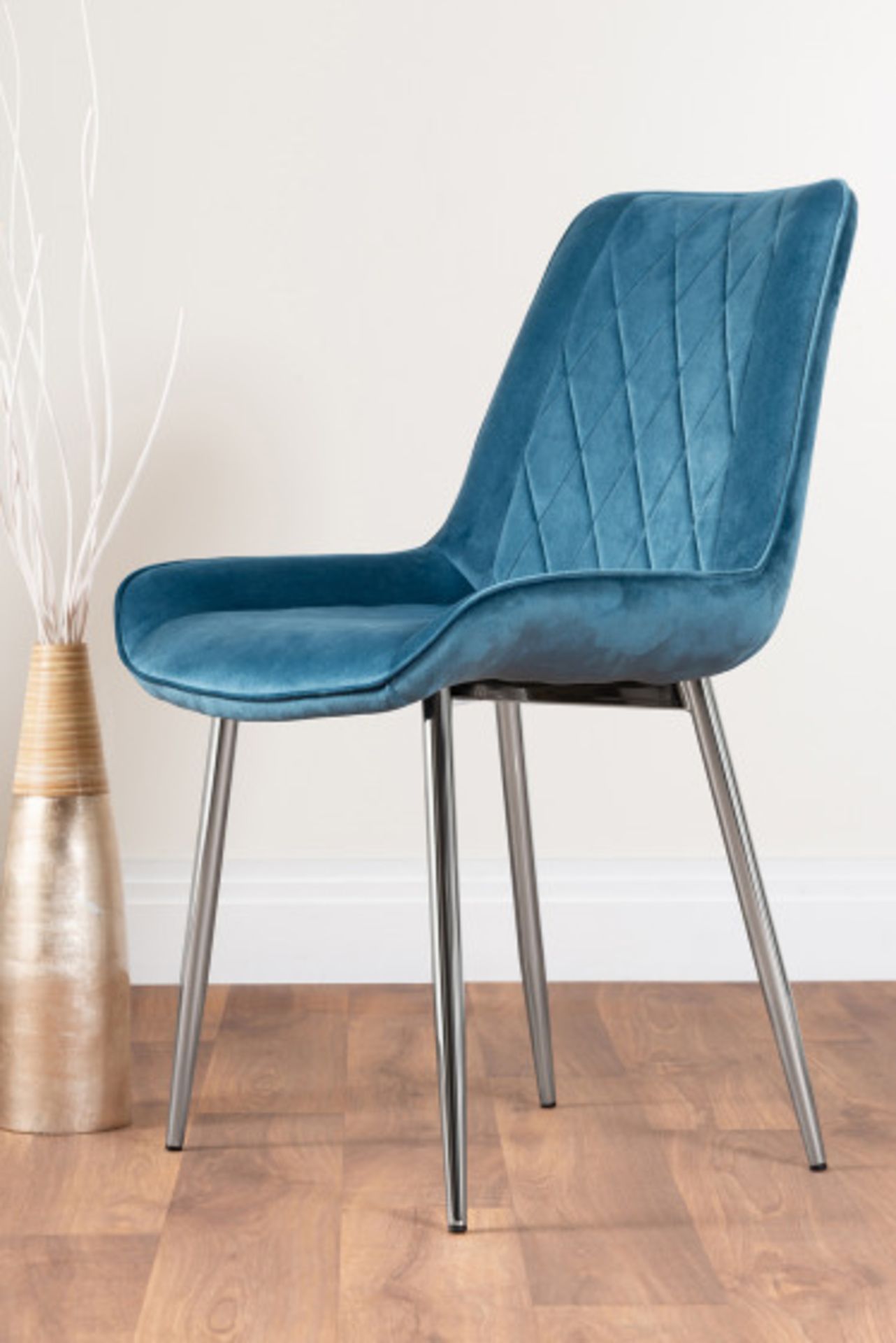 2x Pesaro Blue Velvet Silver Leg Luxury Dining Chairs - RRP £159.99