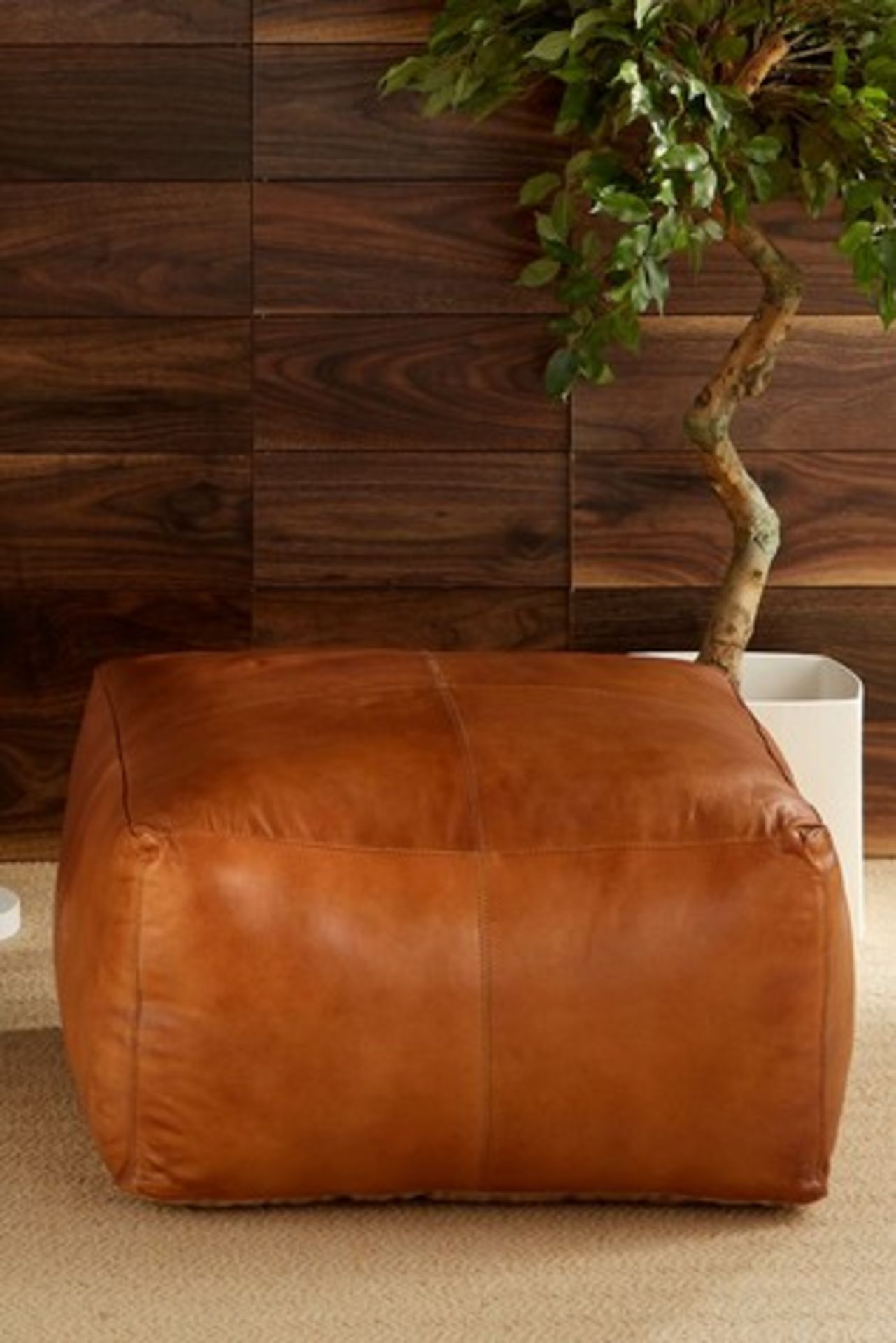 Natural Tan Leather Square Pouffe - RRP £266.99