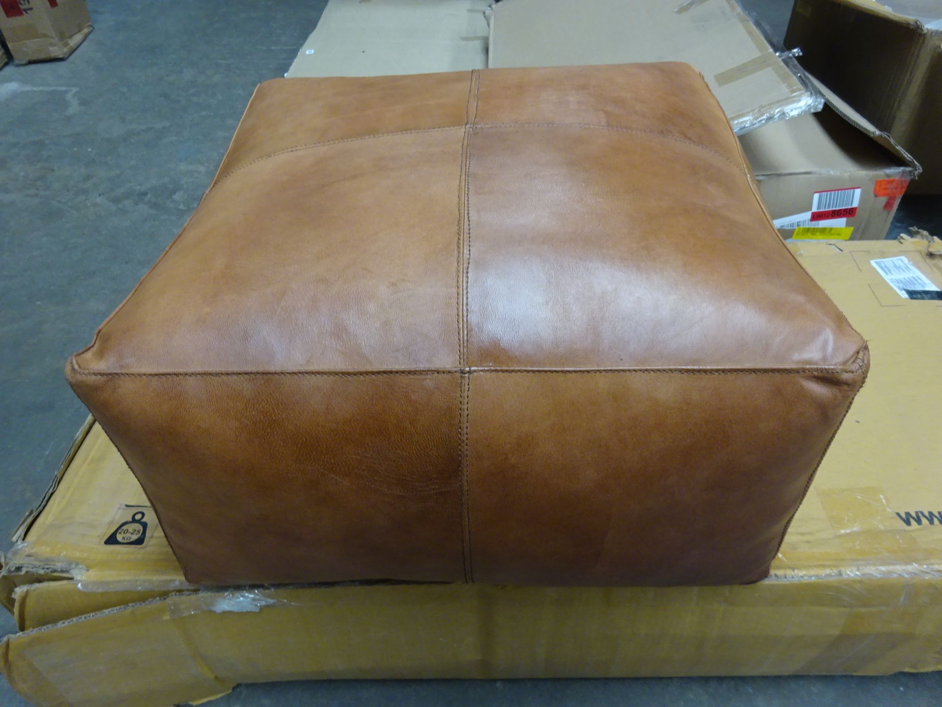 Natural Tan Leather Square Pouffe - RRP £266.99 - Image 2 of 2