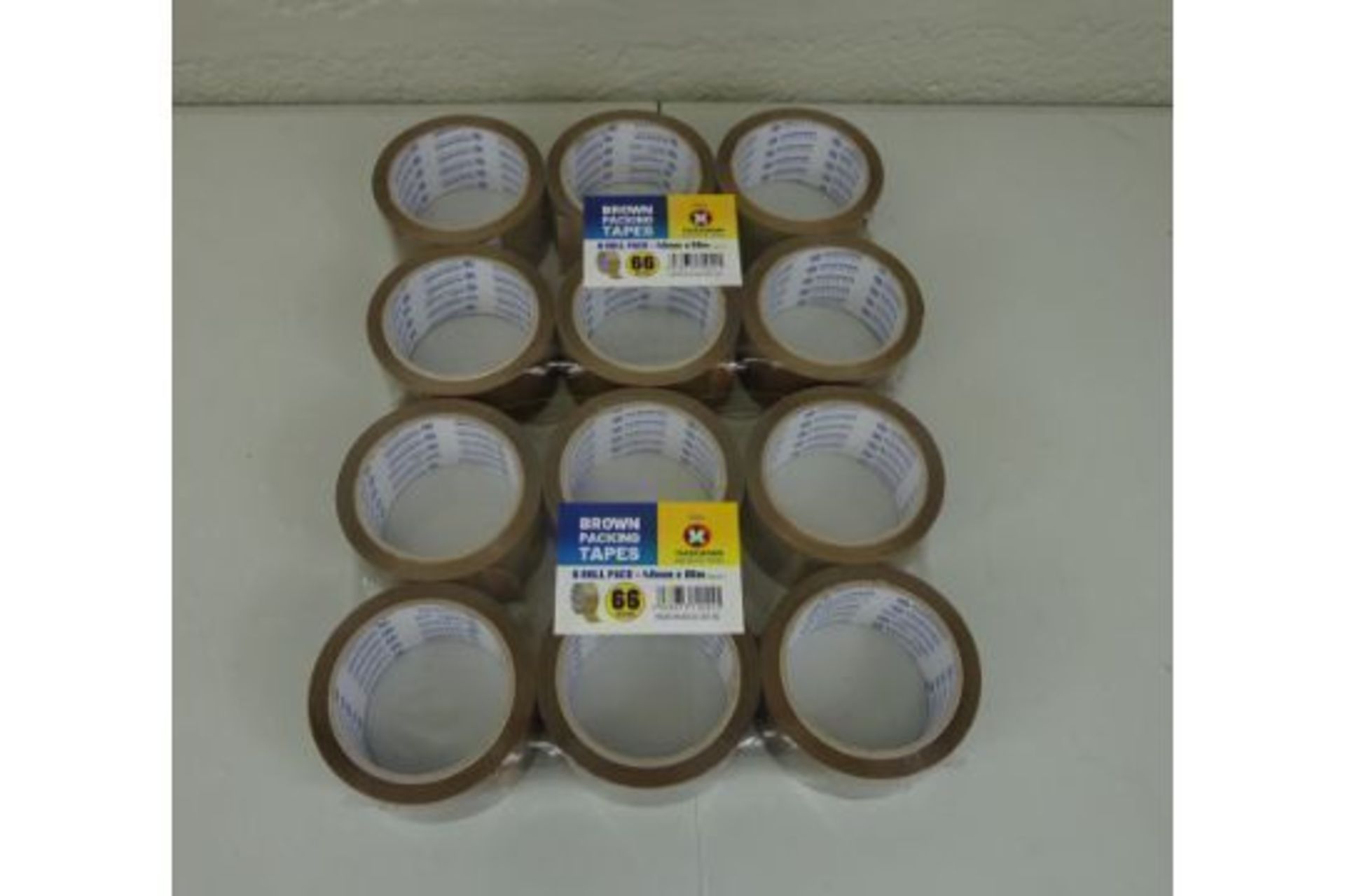 x12 Rolls 48mm x 66m Brown Packing Tape (2 packs of 6)