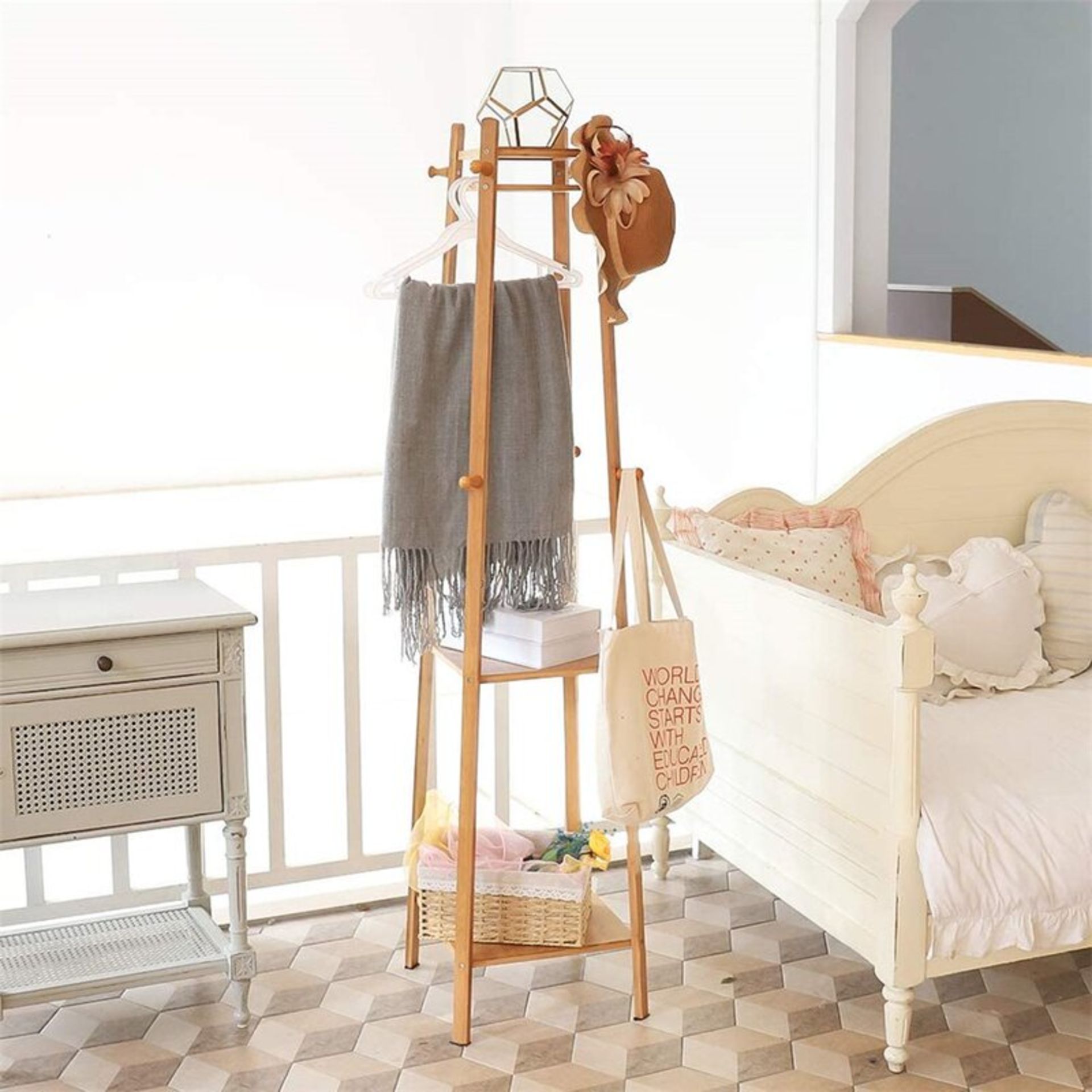 2x Coat Stand Rack Hanger: Bamboo Coat Rack With Shelf Coat Trees Free Standing Garment Stand Clothi