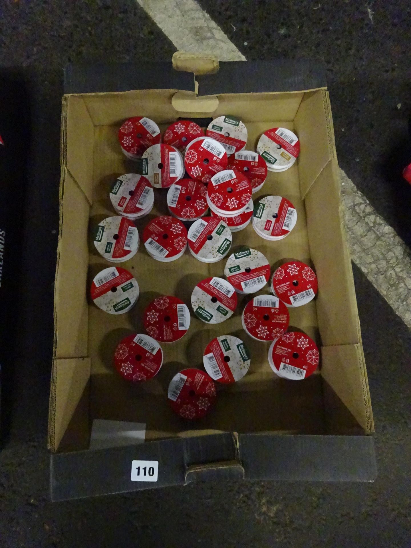 BOX OF 25 ROLLS OF CHRISTMAS RIBBON