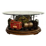 Train Coffee Table with Round Glass Top