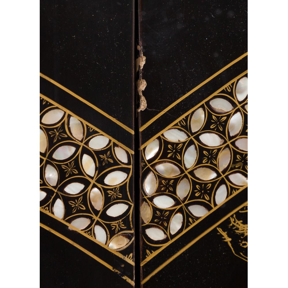 Asian Black Lacquer and Stone Folding Screen - Image 4 of 4