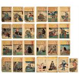 Japanese Kuniyoshi and Hiroshige 'Ogura One Hundred Poems' Woodblock Prints