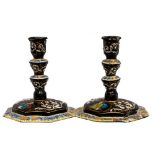 Limoges Renaissance-Style Hand Painted Enamel Candlesticks