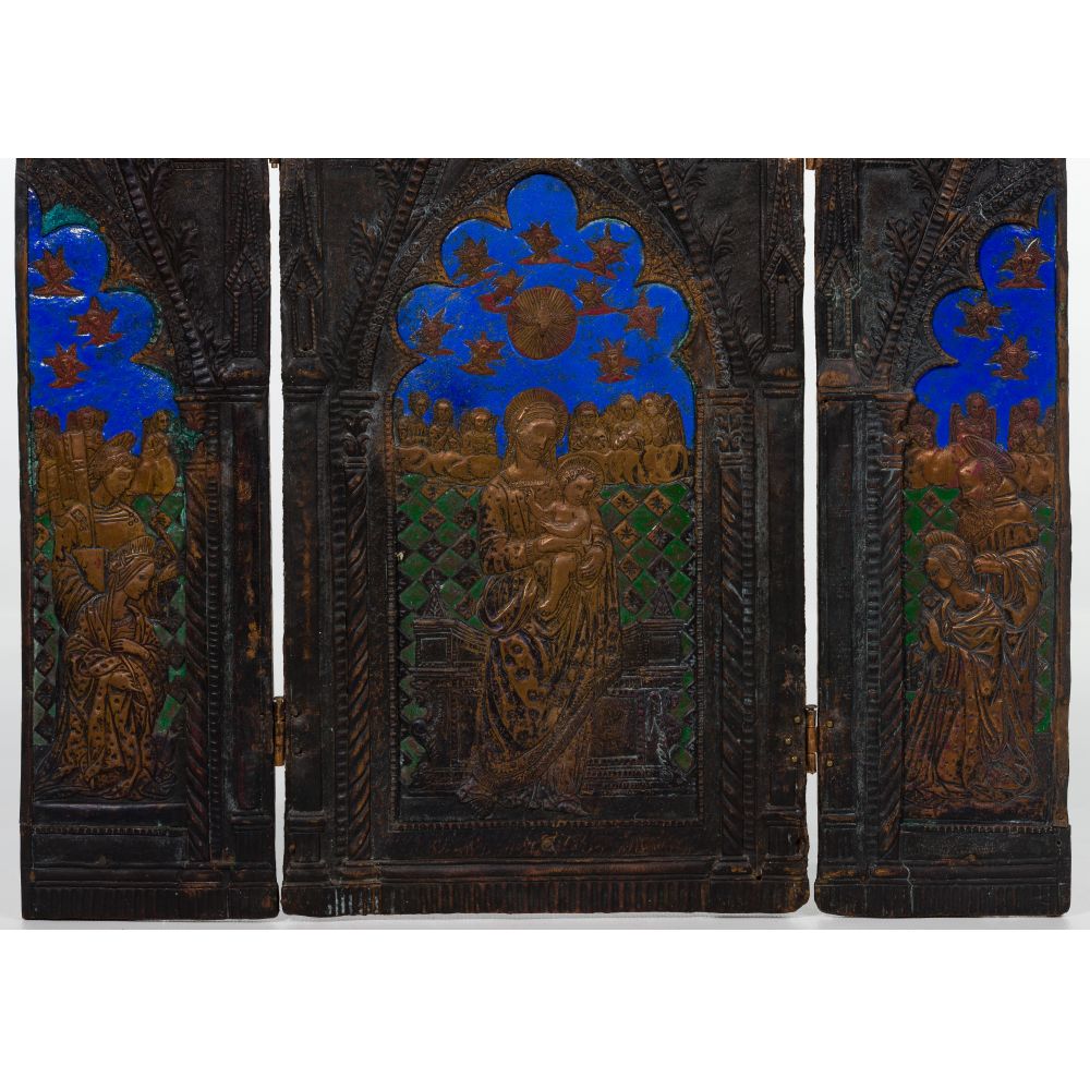 Repousse Enamel and Copper Triptych - Image 3 of 5