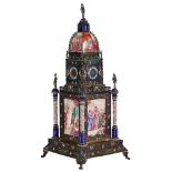 Viennese Silver and Enamel Hand Painted Tower Clock