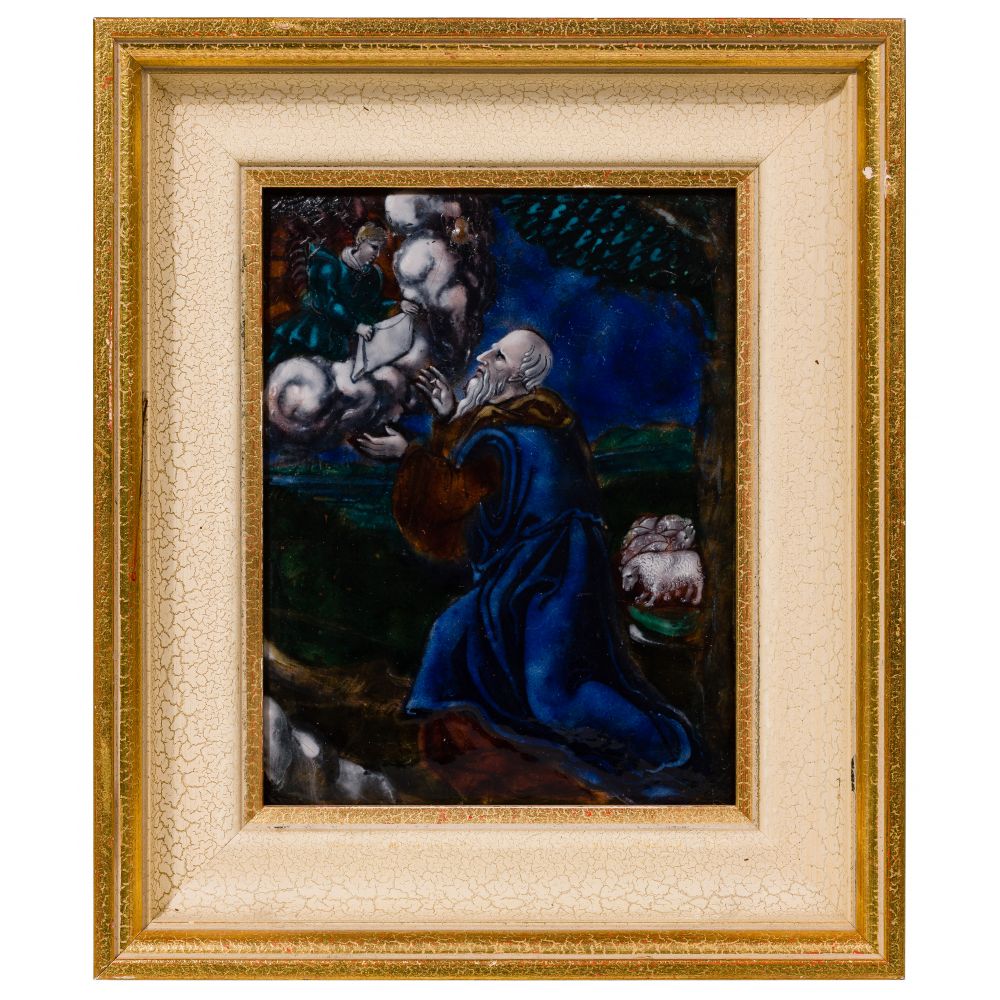 Limoges 'Angel Appearing to Joachim' Painted Enamel Plaque