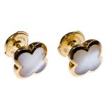 Van Cleef & Arpels 18k Yellow Gold and Mother of Pearl 'Alhambra' Pierced Earrings