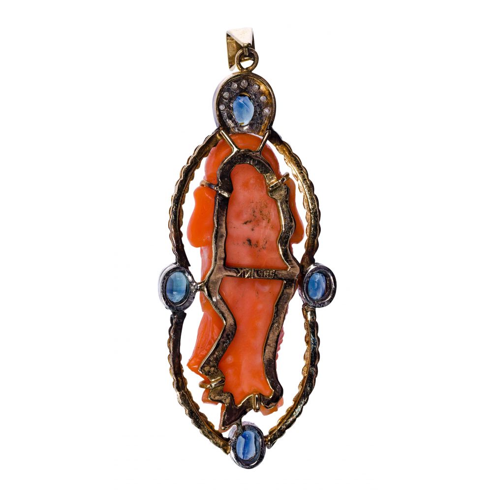 14k White and Yellow Gold and Coral Pendant - Image 2 of 2