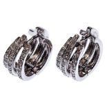 18k White Gold and Diamond Triple Hoop Pierced Earrings