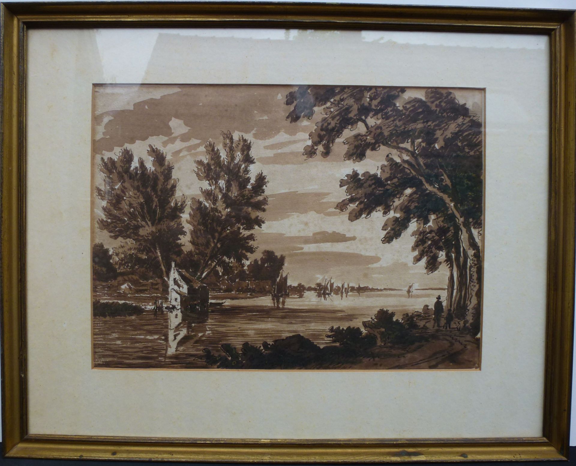 Niederrheinische Landschaft, Holland, 1.V. 19.Jh. - Bild 2 aus 2