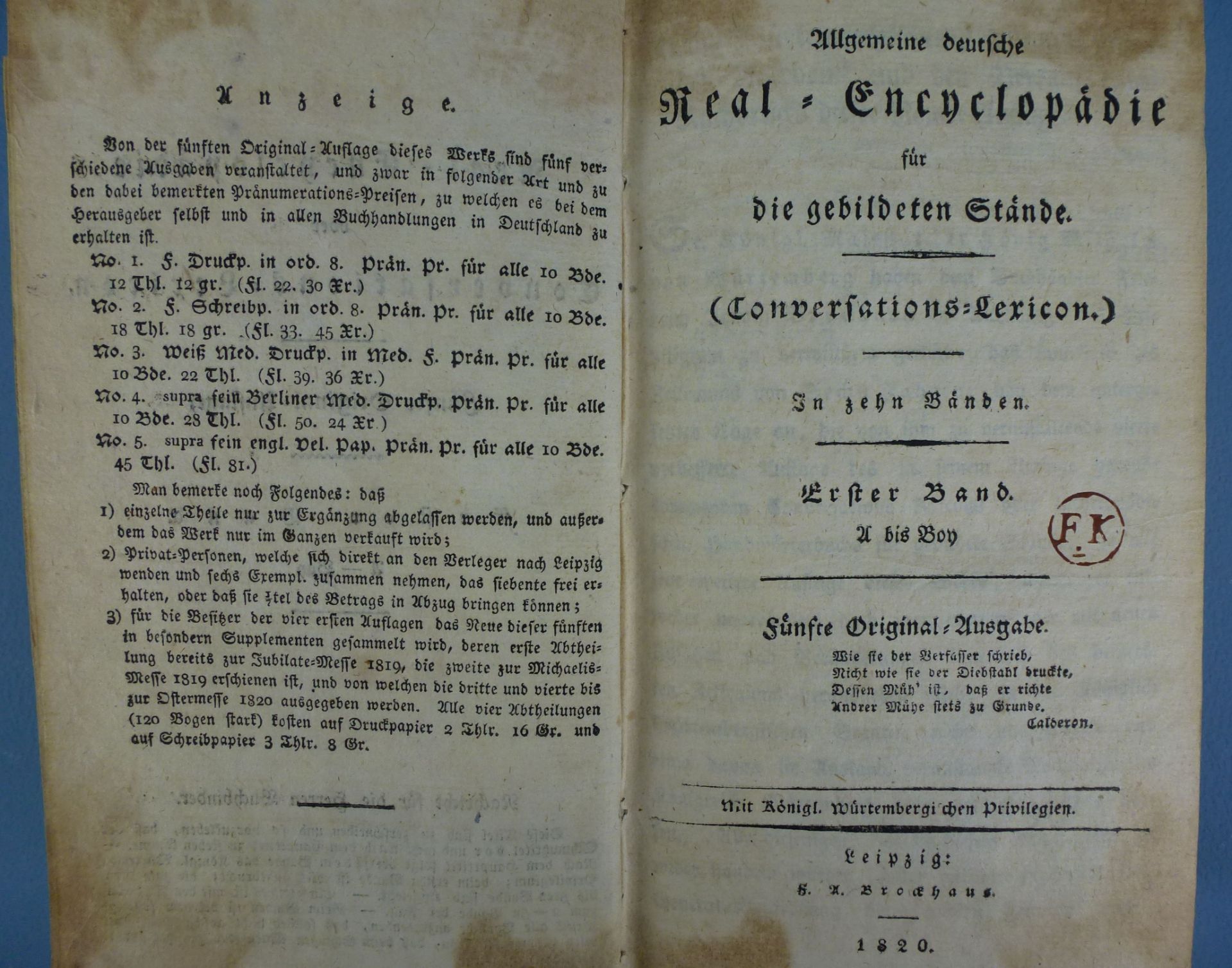 "Real-Encyclopädie für die gebildeten Stände", Brockhaus, 1820