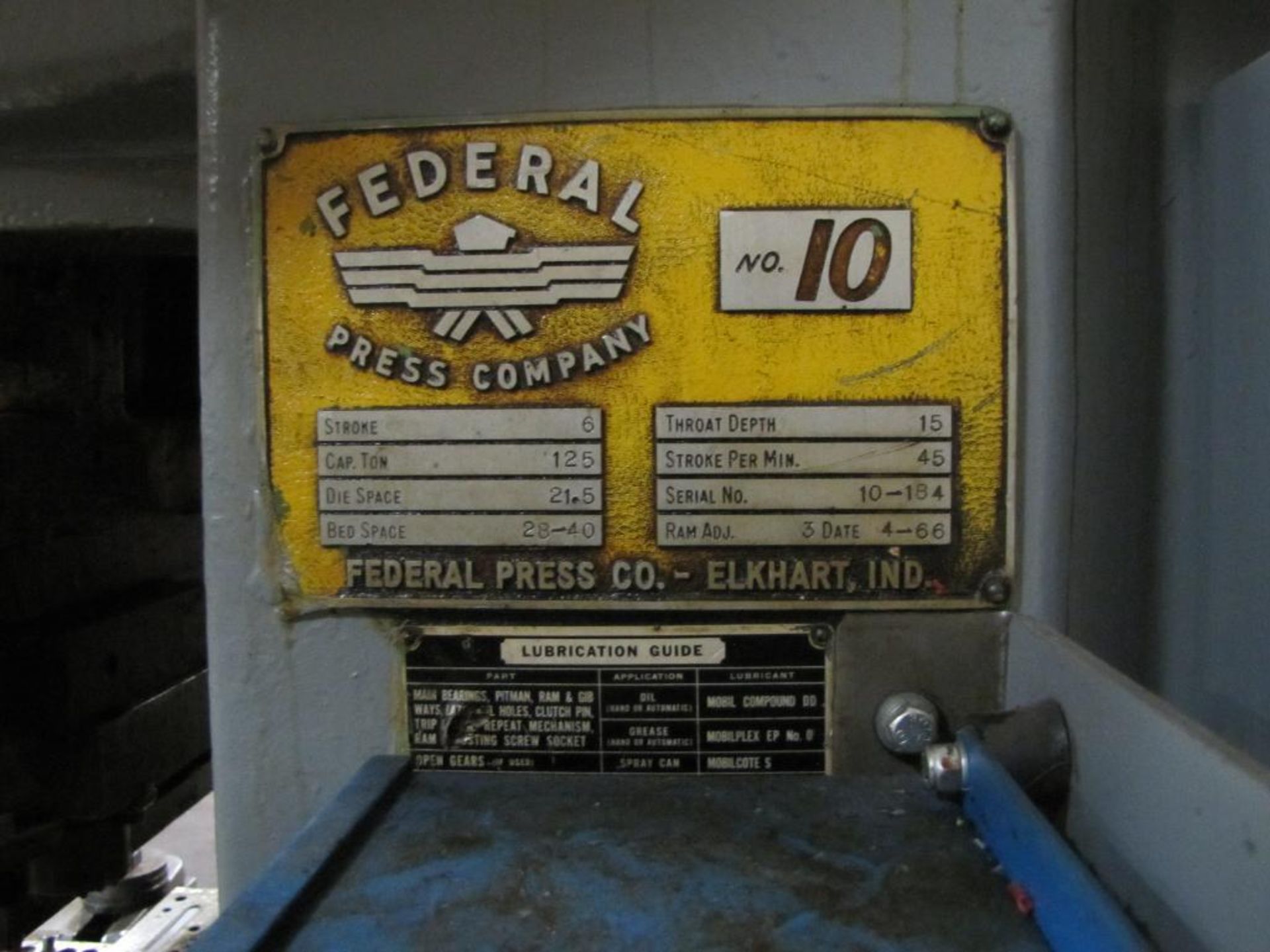 1966 Federal Press Co. Model 10, 125-Ton Punch Press - Image 6 of 6