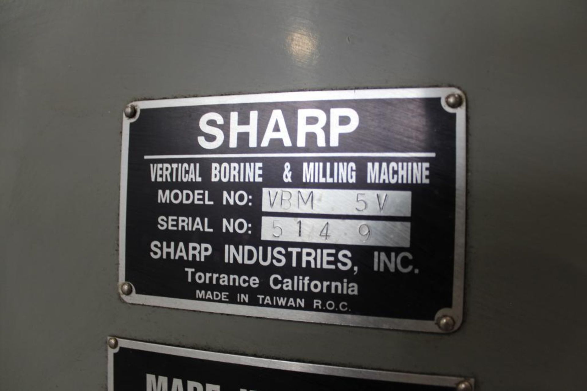 Sharp - KMA Model VRM-5V Vertical Milling Machine - Image 3 of 3