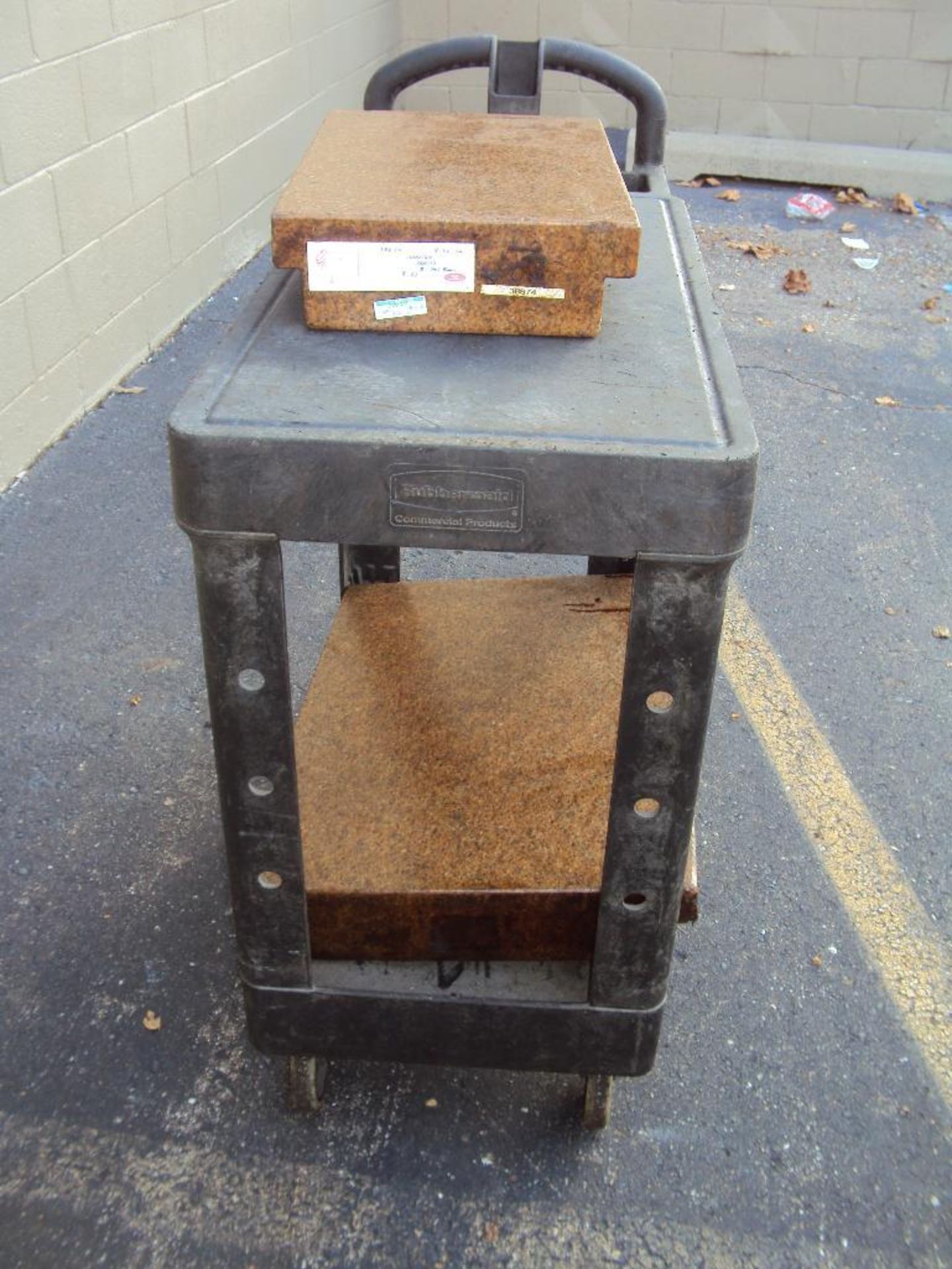(2) Pink Granite Surface Plates w/ Rubbermaid Shop Cart - Image 5 of 6