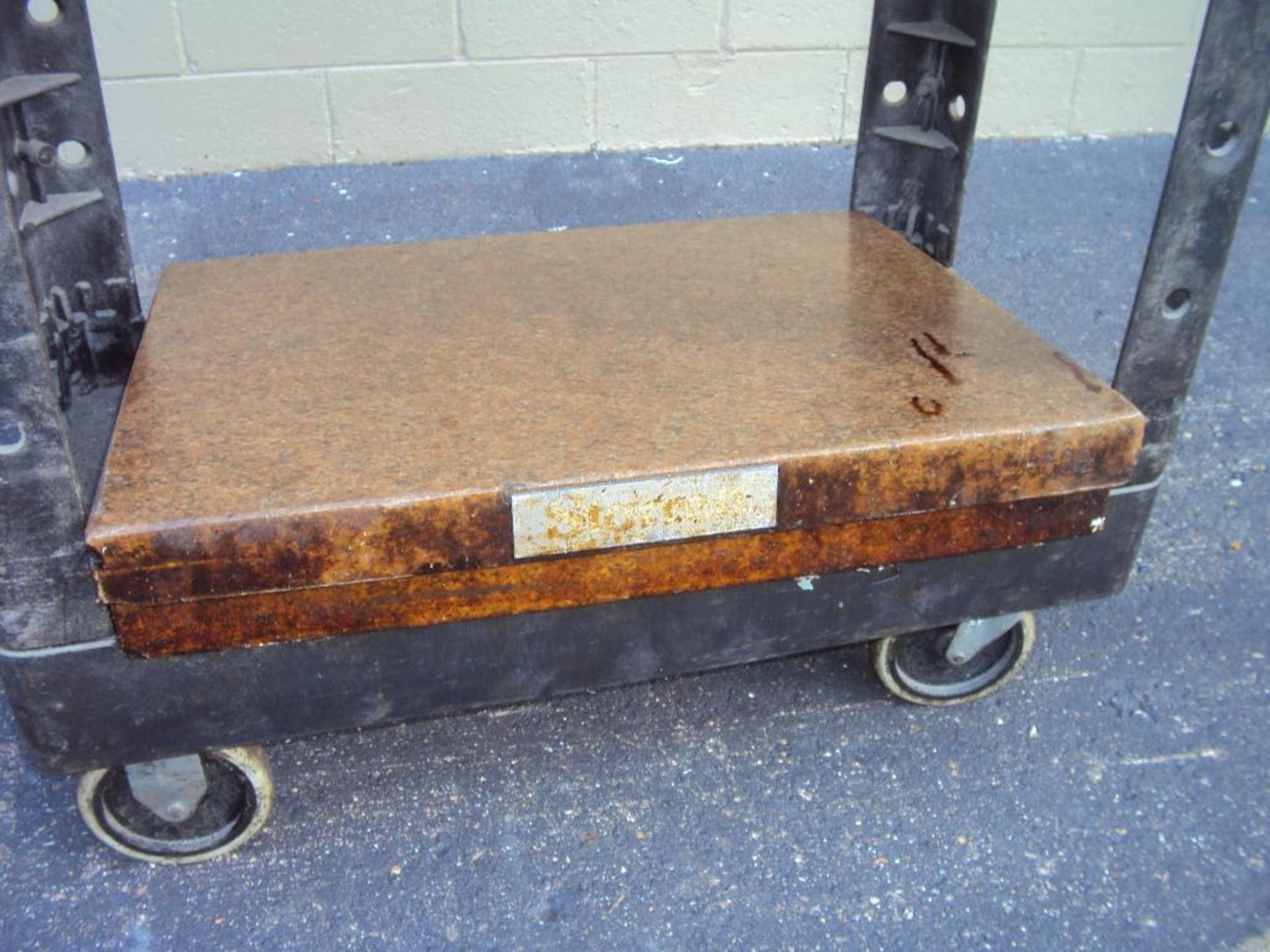 (2) Pink Granite Surface Plates w/ Rubbermaid Shop Cart - Image 2 of 6