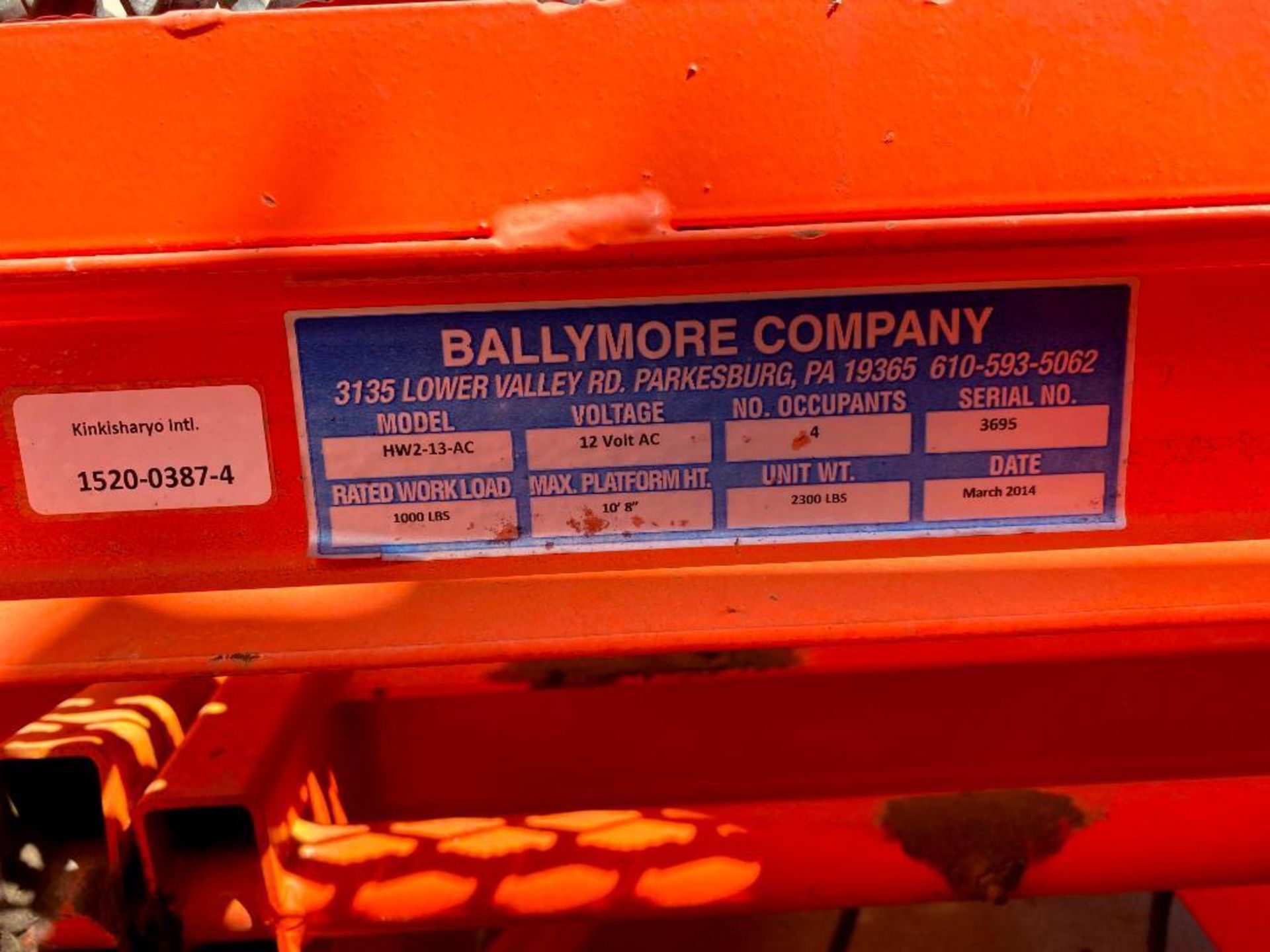 Ballymore Model HW2-13-AC 36x96 Scissor Lift Deck - Image 2 of 2