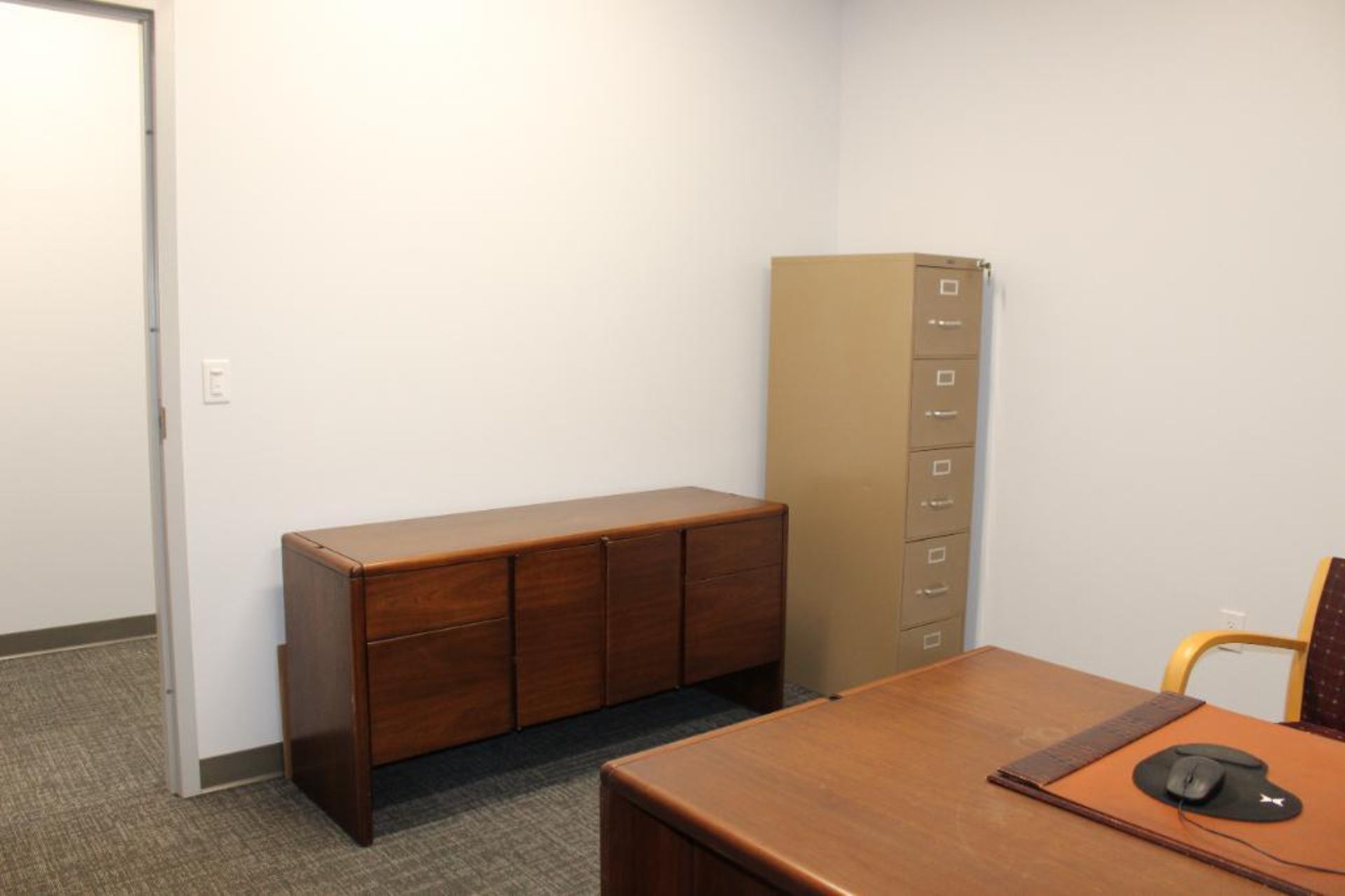 Contents of Office - FURNITURE ONLY - Wood Desk, 2 Chairs, Credenza, 5 Drawer Metal Vertical Filing - Image 2 of 4