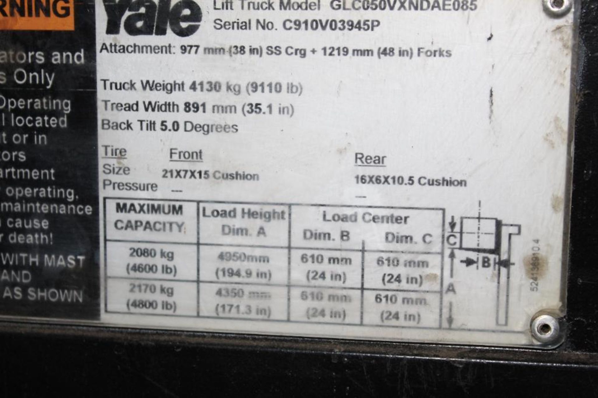 Yale 4800LB Capacity Lift Truck - Delayed Removal - Image 6 of 6