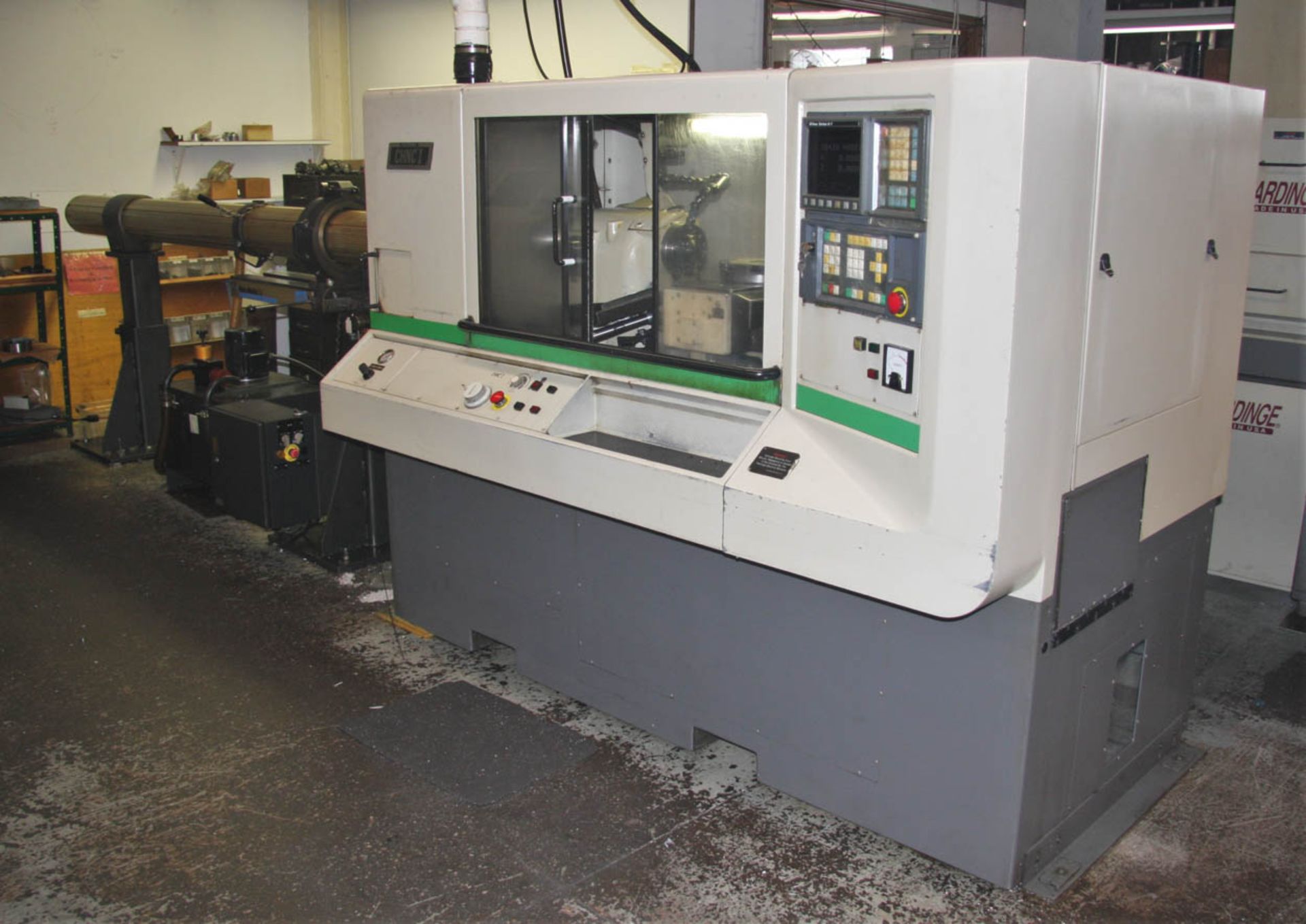 Hardinge CHNC-I CNC Chucker, GE/Fanuc O-T Control, Collet Nose, Turret, Harmatic Six/Sameca QS4 Barf