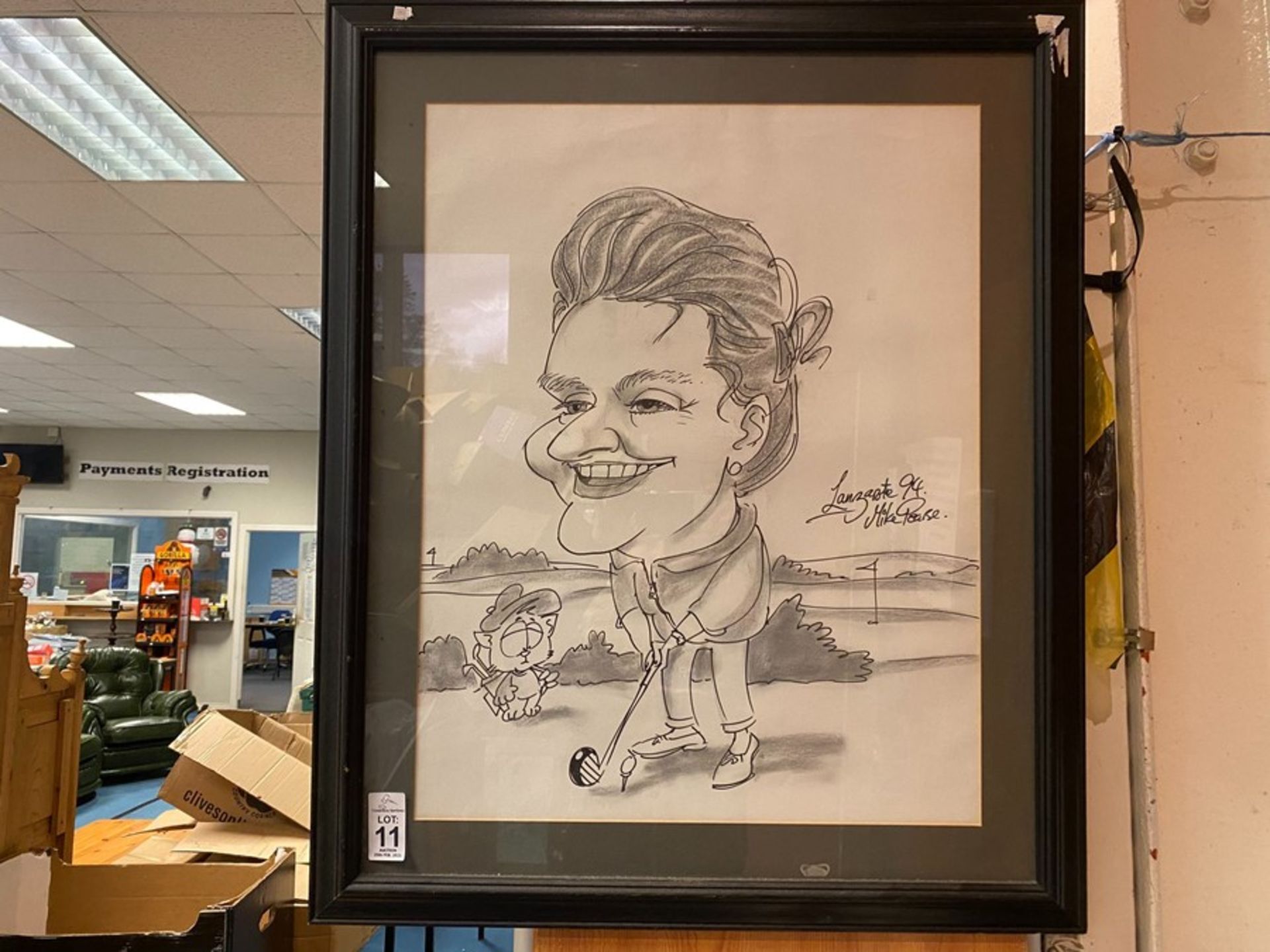 FRAMED LADY GOLFER CARICATURE