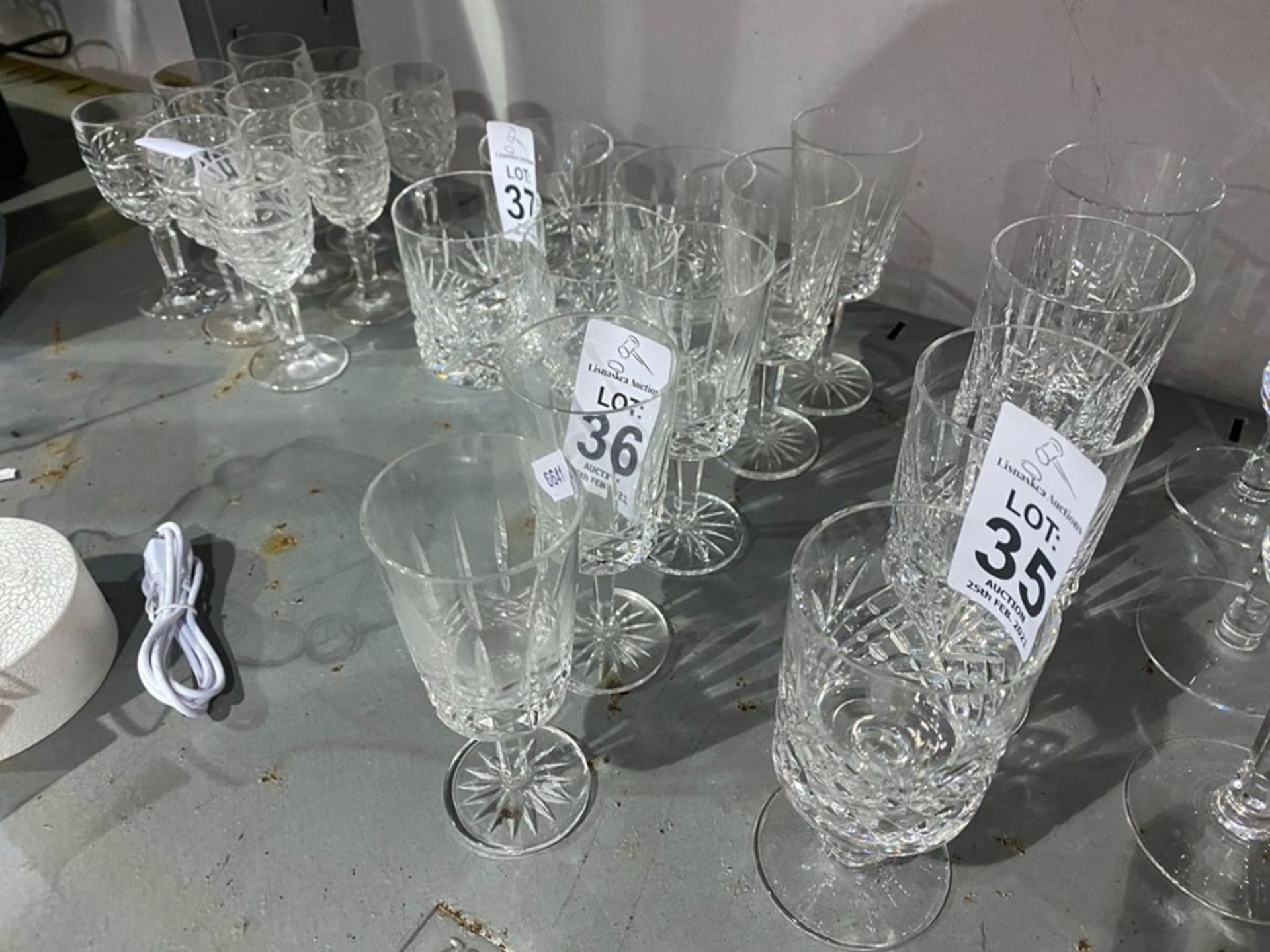 5 CUT GLASS SHERRY GLASSES