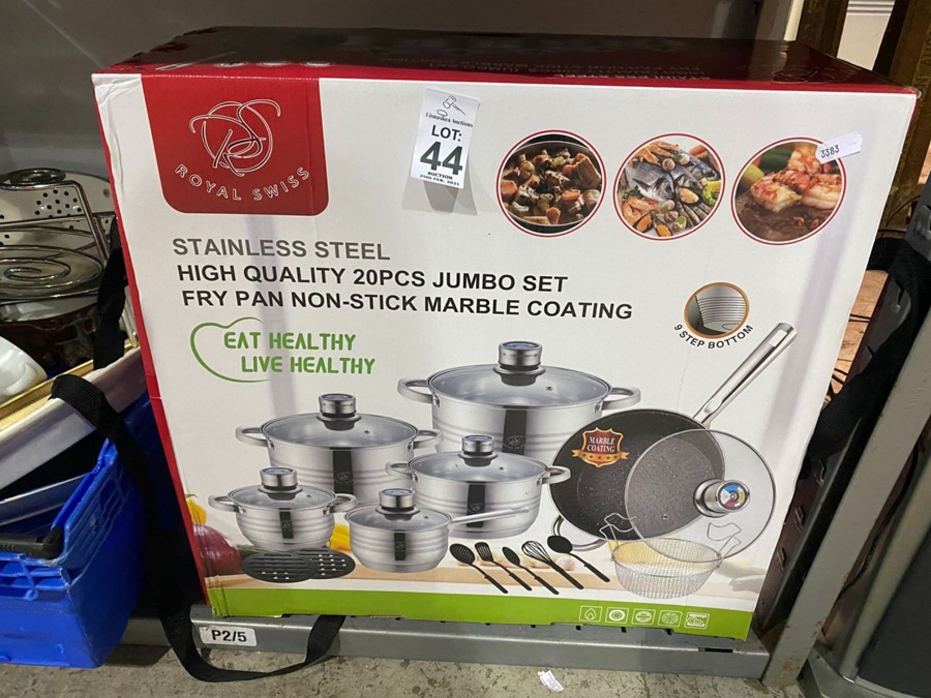 20PC ROYAL SWISS STAINLESS STEEL PAN SET NEW