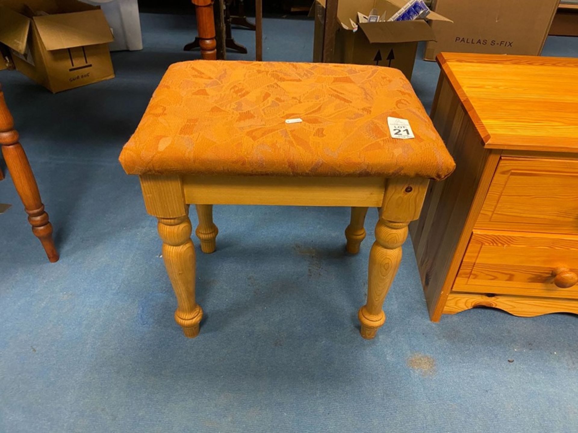 FABRIC TOPPED PINE DRESSING TABLE STOOL