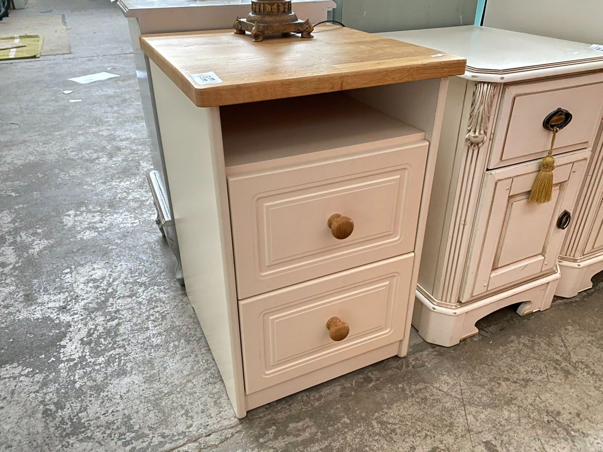 CREAM/PINE 2 DRAWER BEDSIDE LOCKER