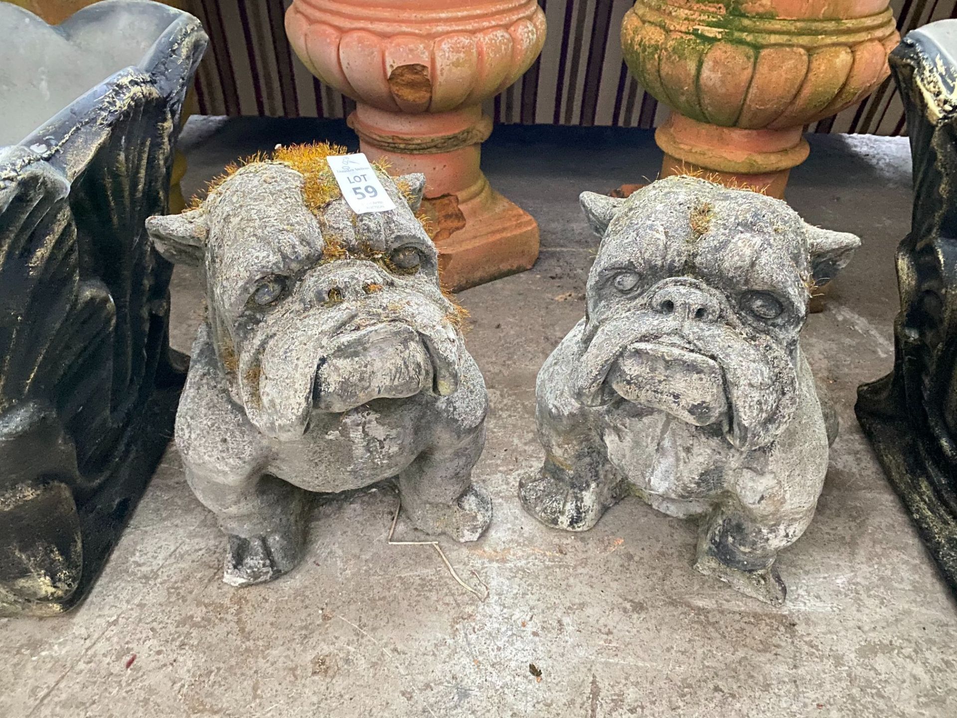 PAIR OF UNIQUE STONE BULLDOG ORNAMENTS